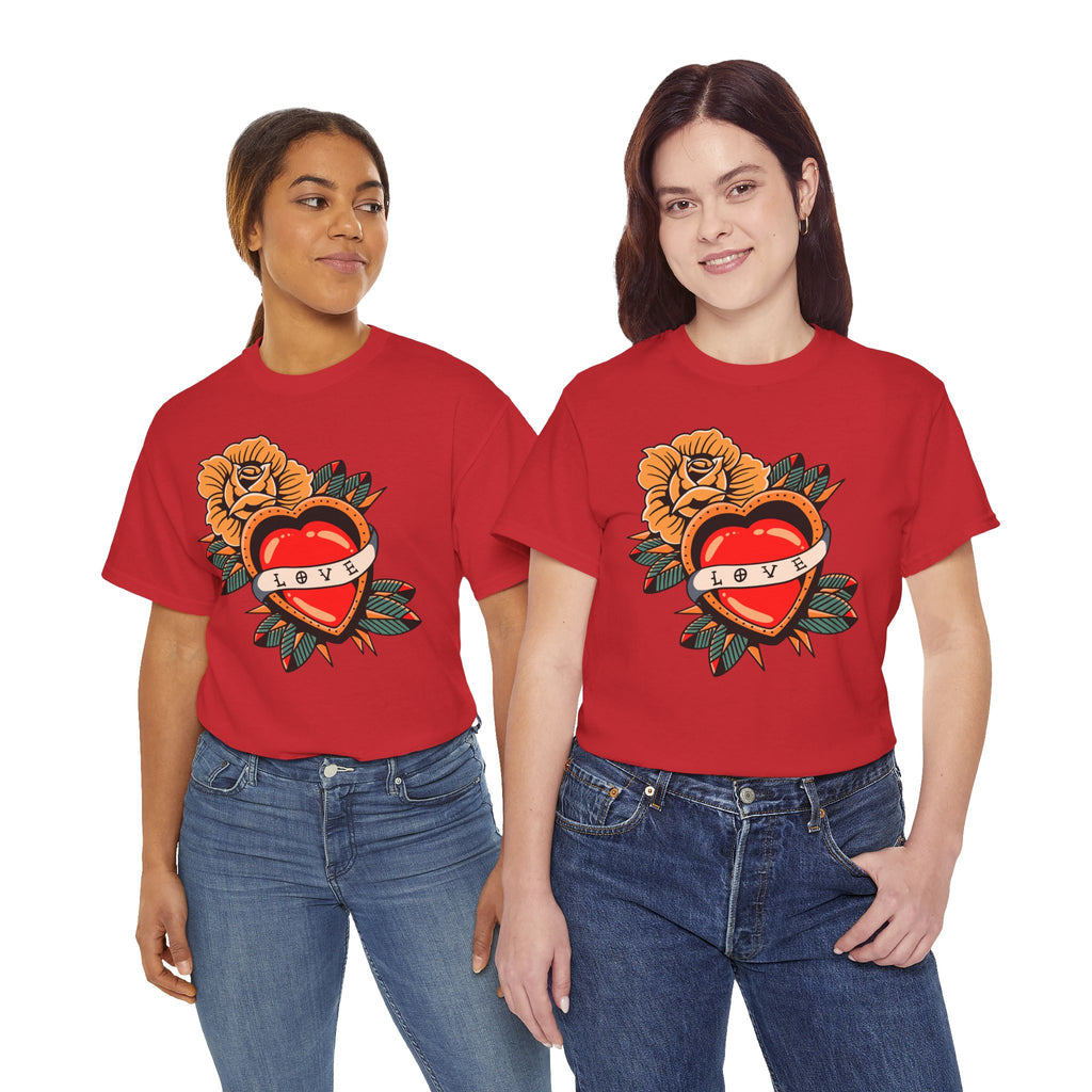Love Heart Tattoo Tee — Retro Floral Graphic T-Shirt