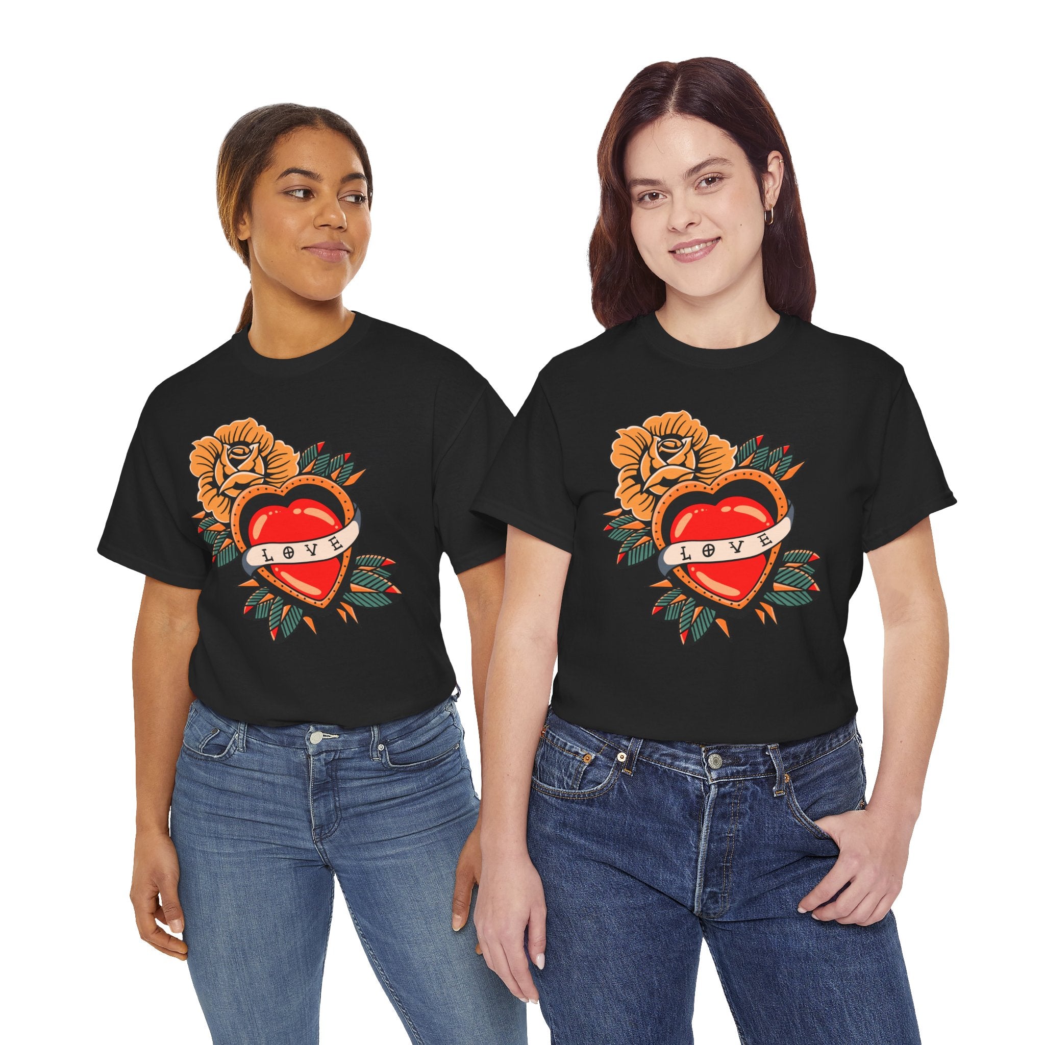 Love Heart Tattoo Tee — Retro Floral Graphic T-Shirt
