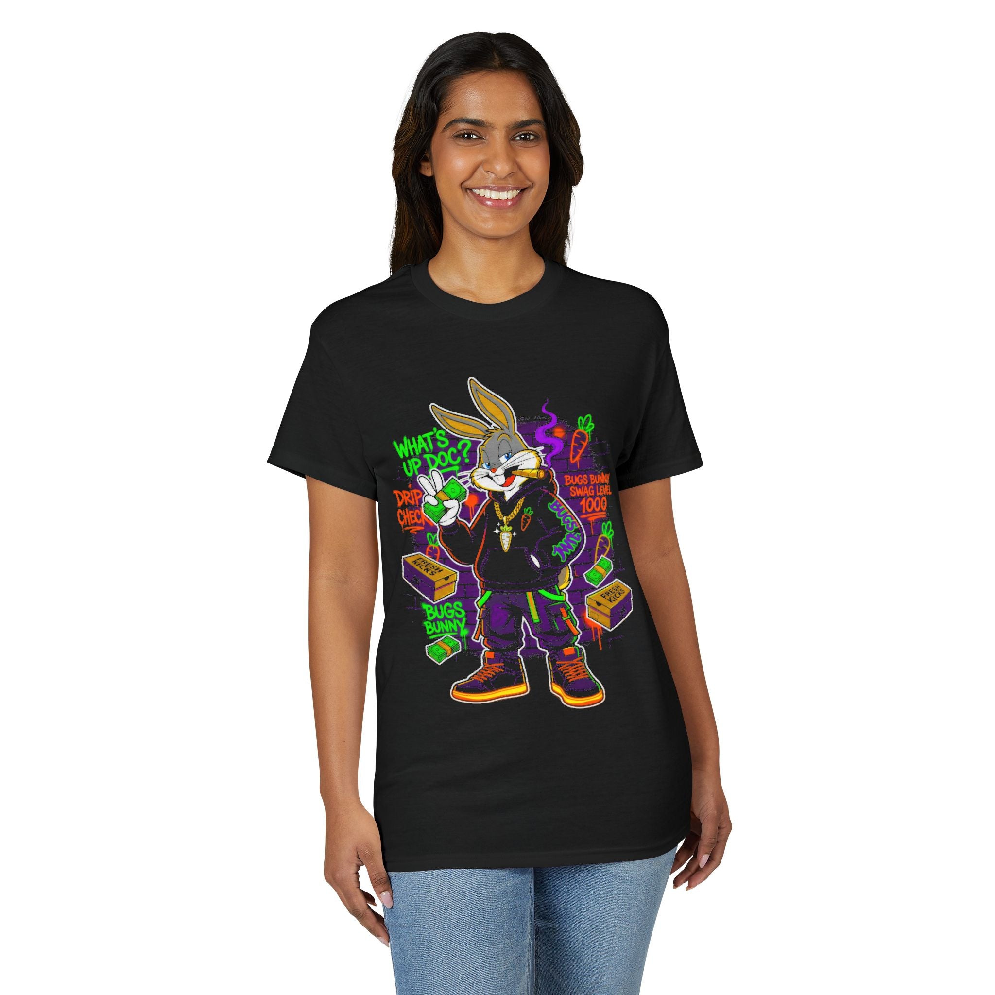 Neon Gangster Bunny Graphic T-Shirt — "What's Up Doc?" Streetwear Tee