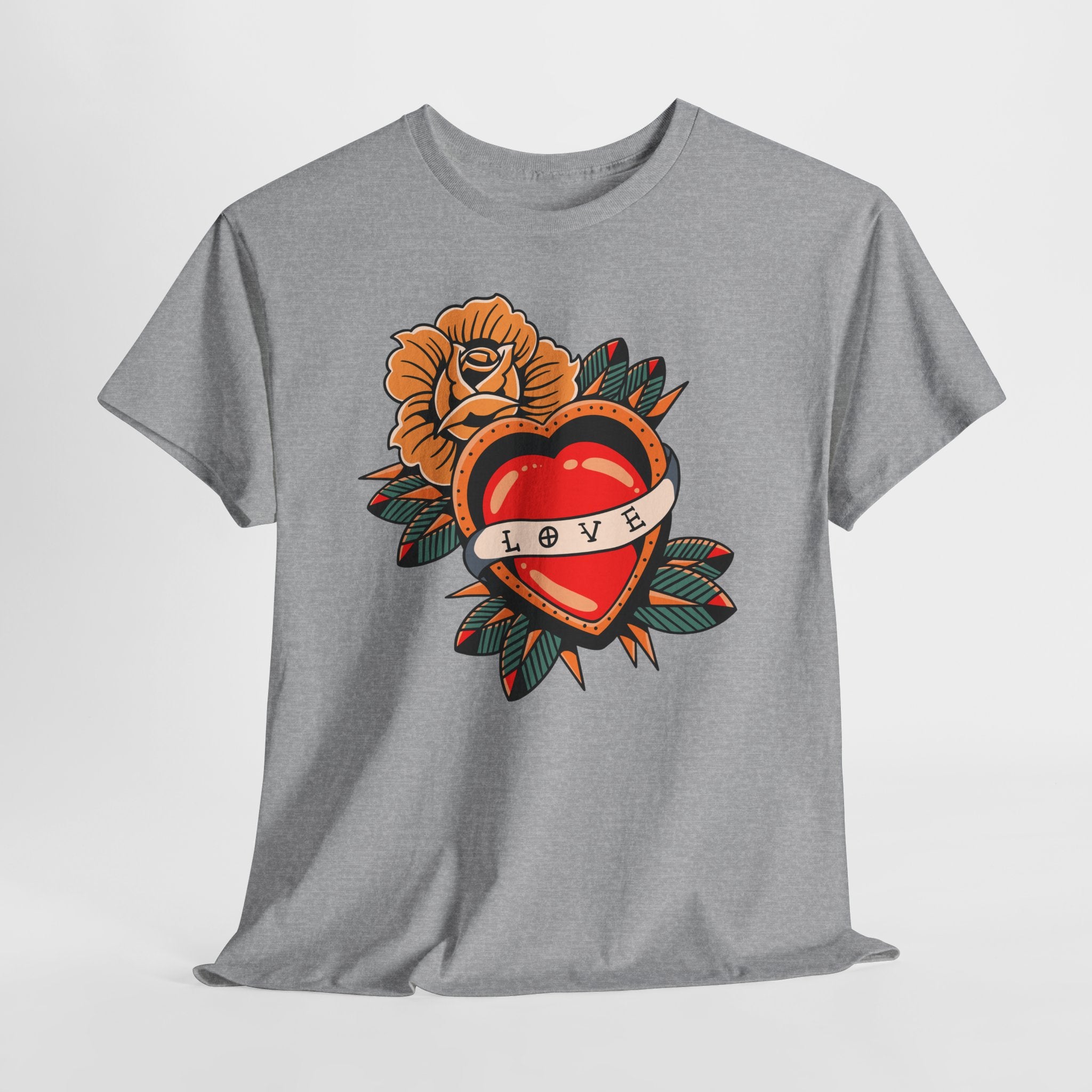Love Heart Tattoo Tee — Retro Floral Graphic T-Shirt