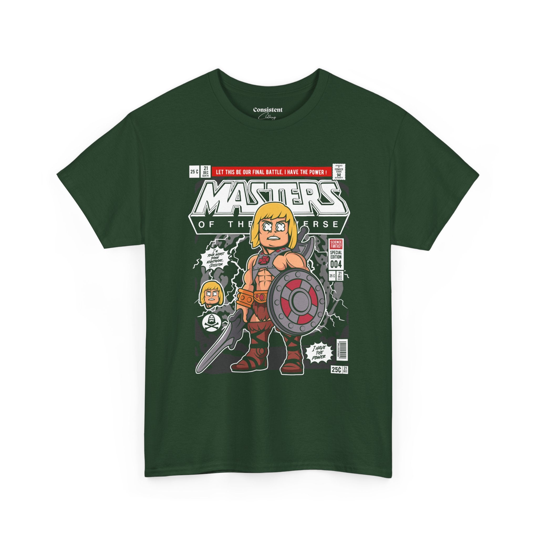Retro Cartoon He-Man Warrior Graphic T-Shirt