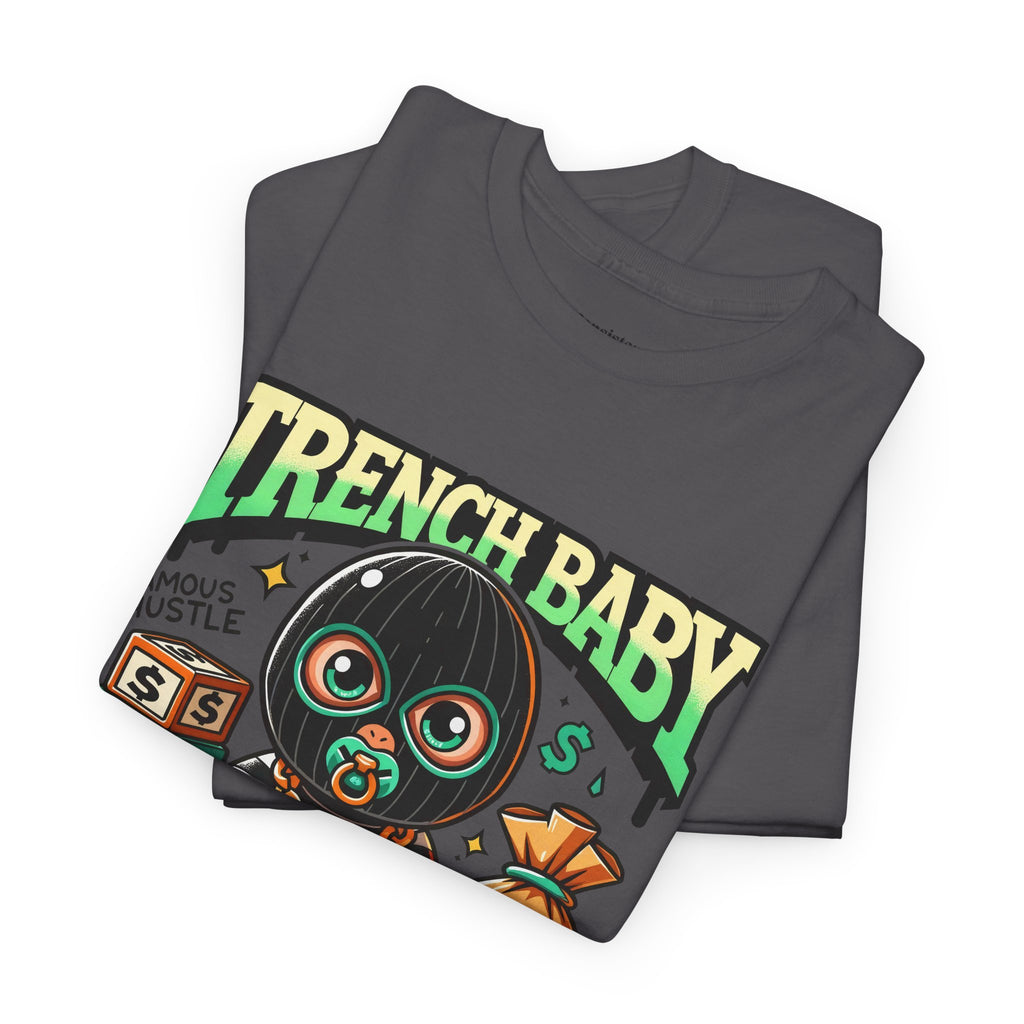 Trench Baby Tee — Graphic Streetwear Shirt with Money Mask Baby Design