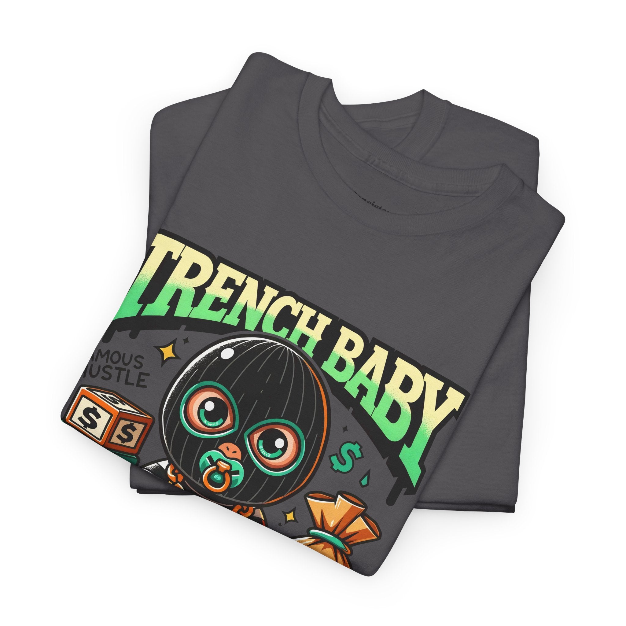 Trench Baby Tee — Graphic Streetwear Shirt with Money Mask Baby Design