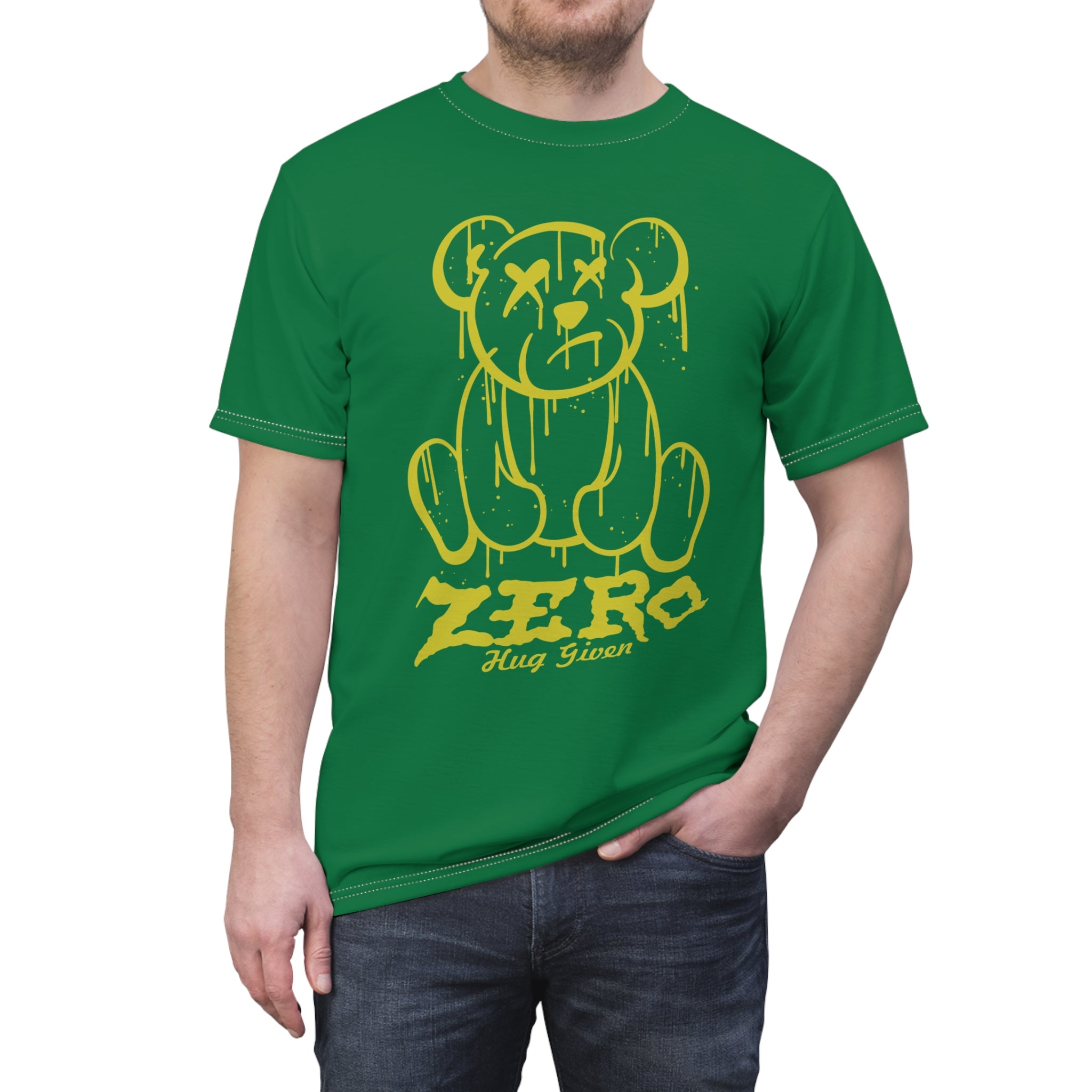 Zero Hug Given Tee — Grunge Drip Bear Graphic T-Shirt