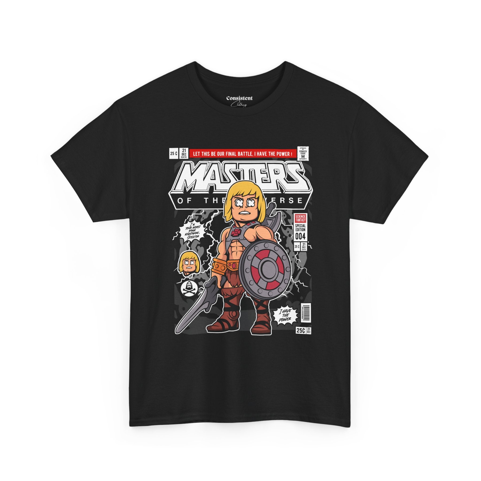 Retro Cartoon He-Man Warrior Graphic T-Shirt