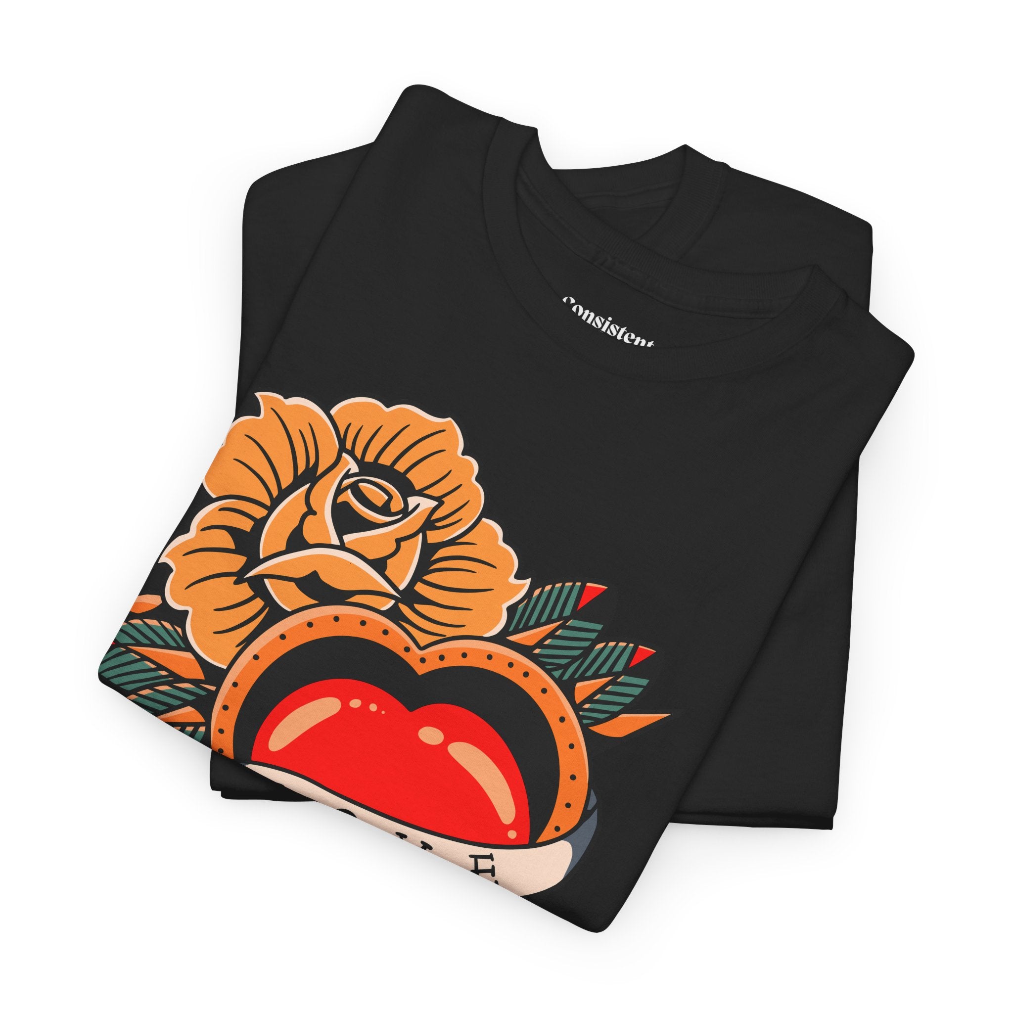 Love Heart Tattoo Tee — Retro Floral Graphic T-Shirt