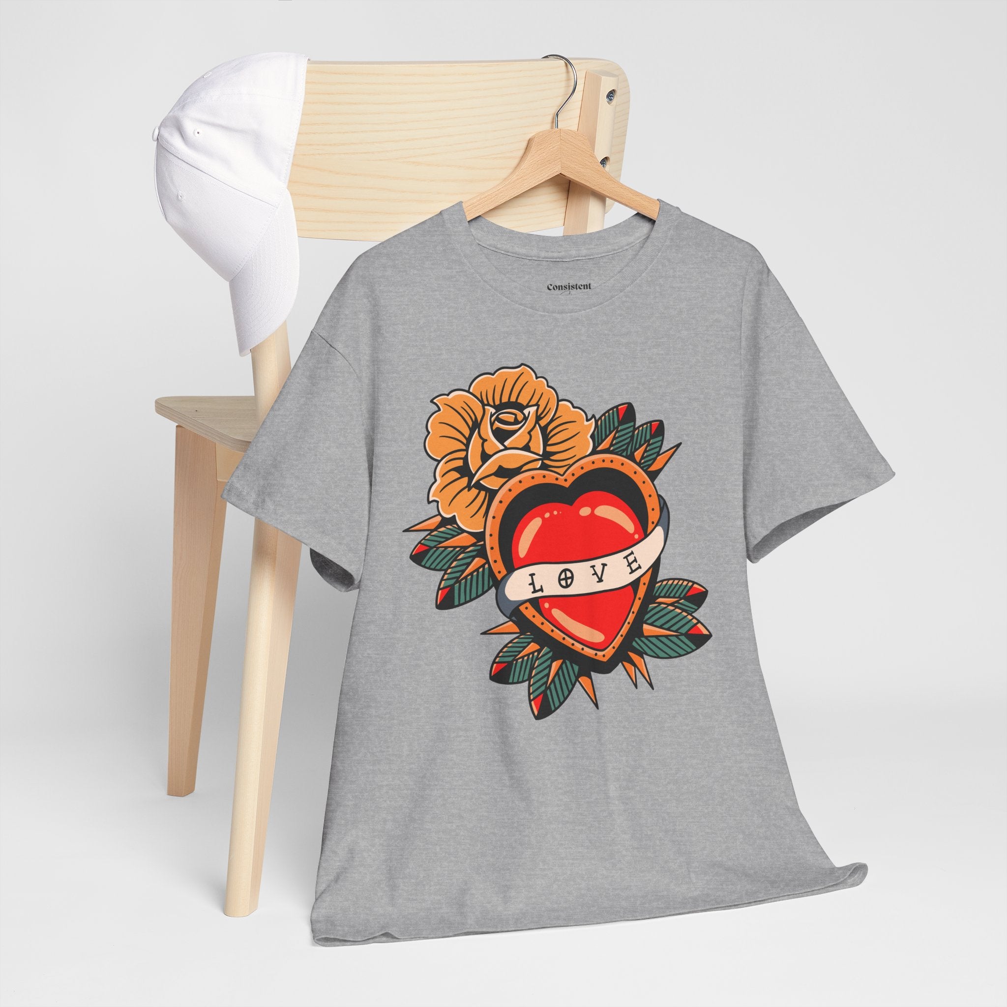 Love Heart Tattoo Tee — Retro Floral Graphic T-Shirt