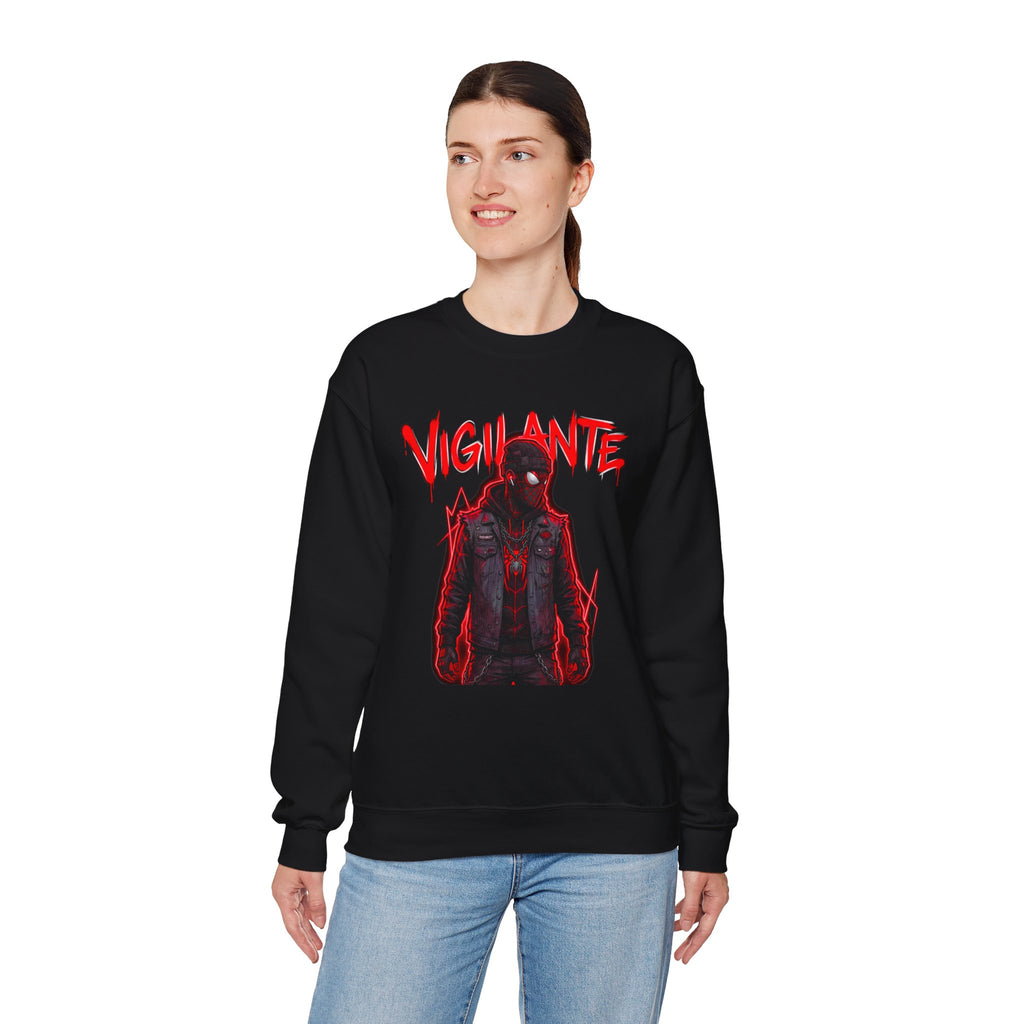 Vigilante Graphic Sweatshirt — Red Neon Urban Streetwear Crewneck