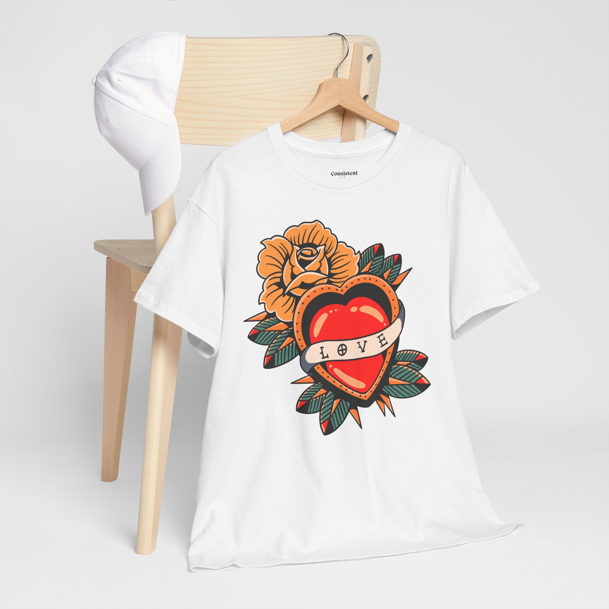 Love Heart Tattoo Tee — Retro Floral Graphic T-Shirt