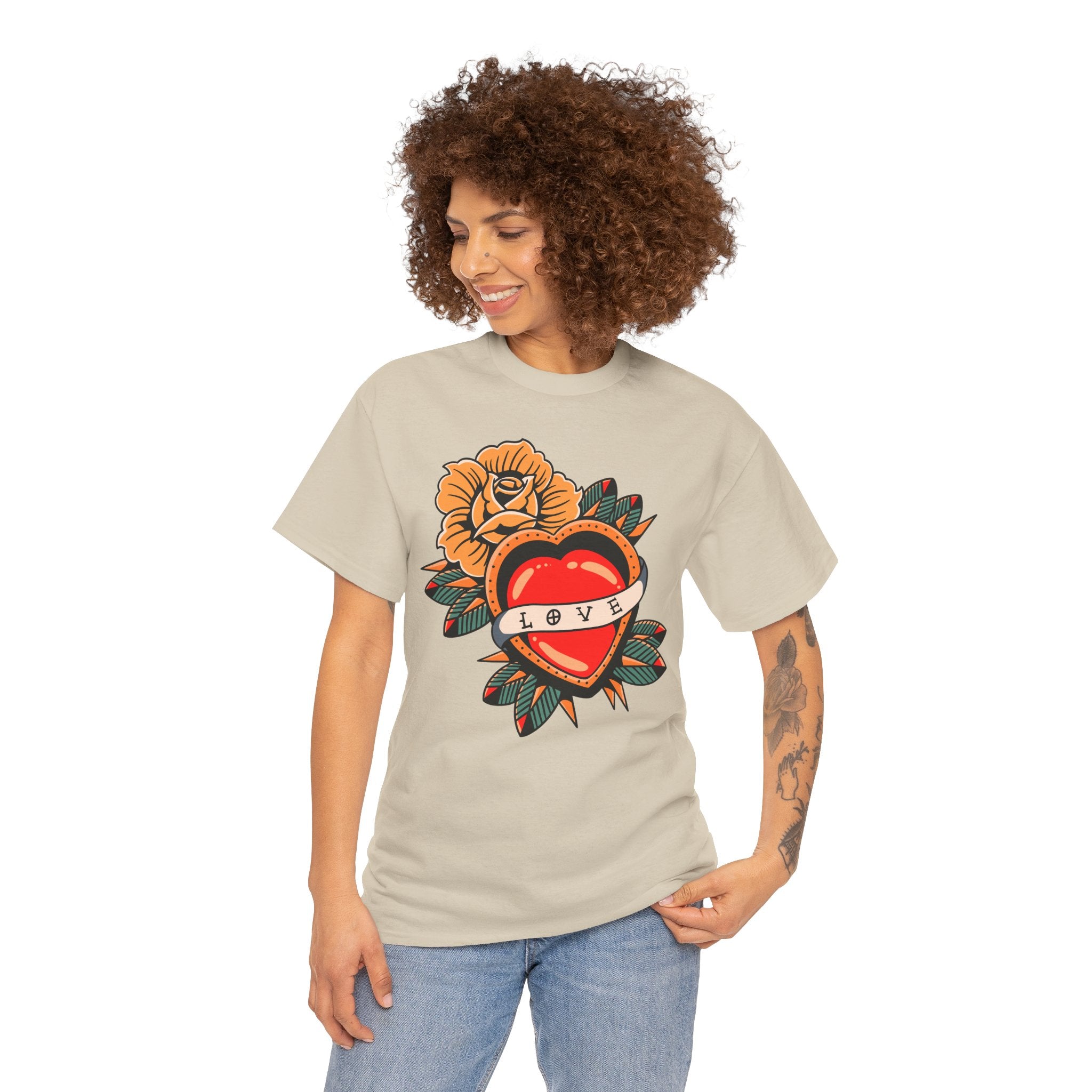 Love Heart Tattoo Tee — Retro Floral Graphic T-Shirt