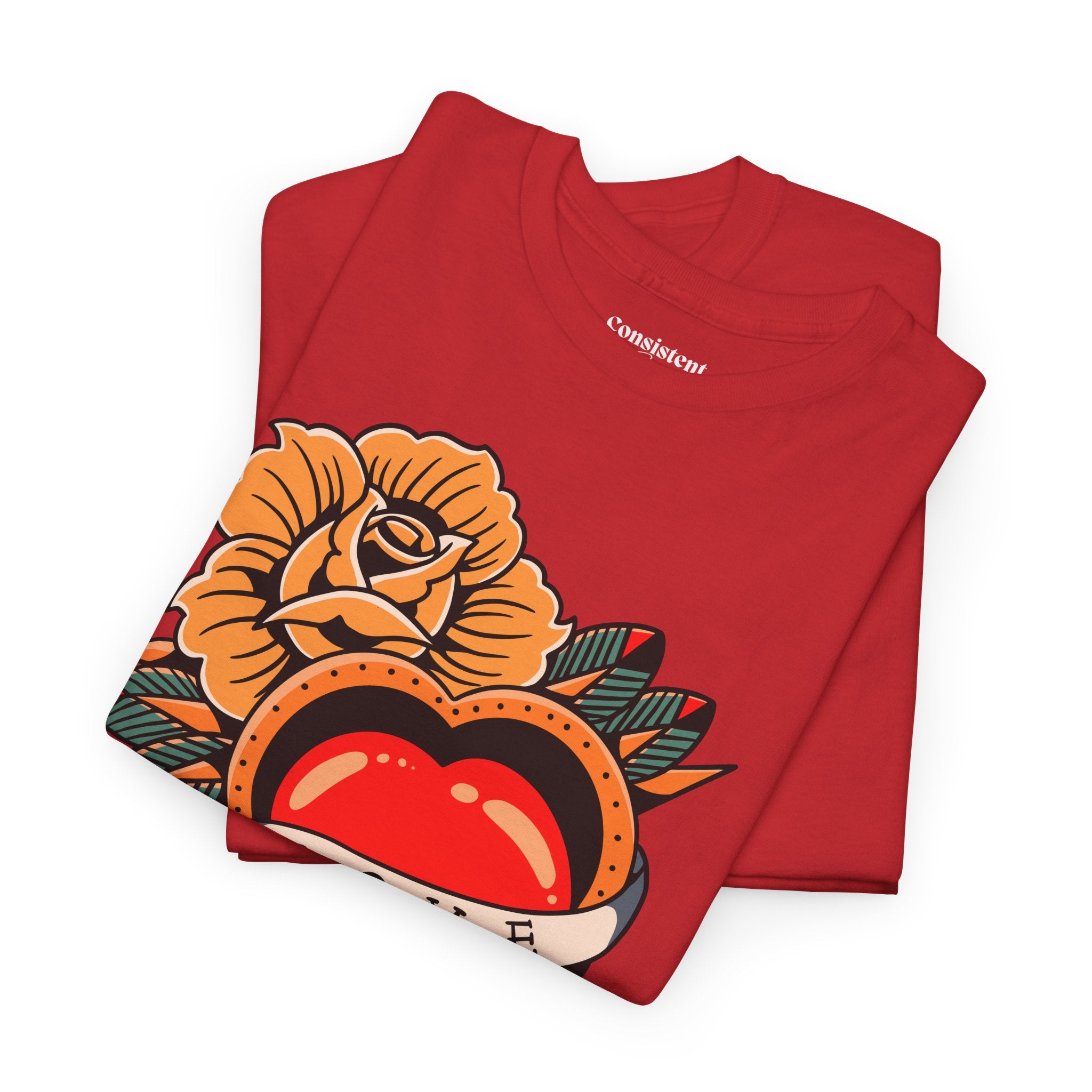 Love Heart Tattoo Tee — Retro Floral Graphic T-Shirt