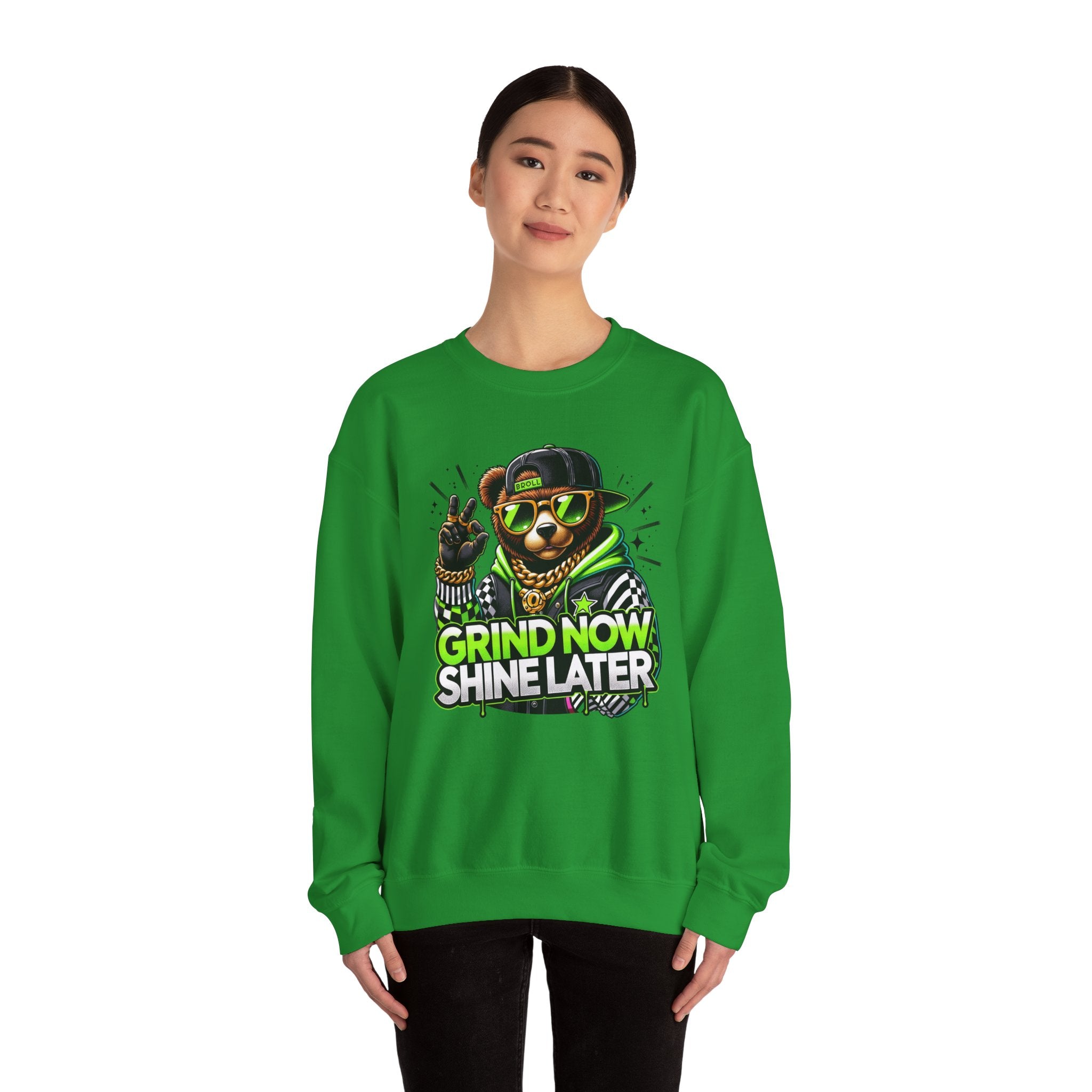 Grind Now Shine Later bear graphic Sweatshirt | Motivational streetwear