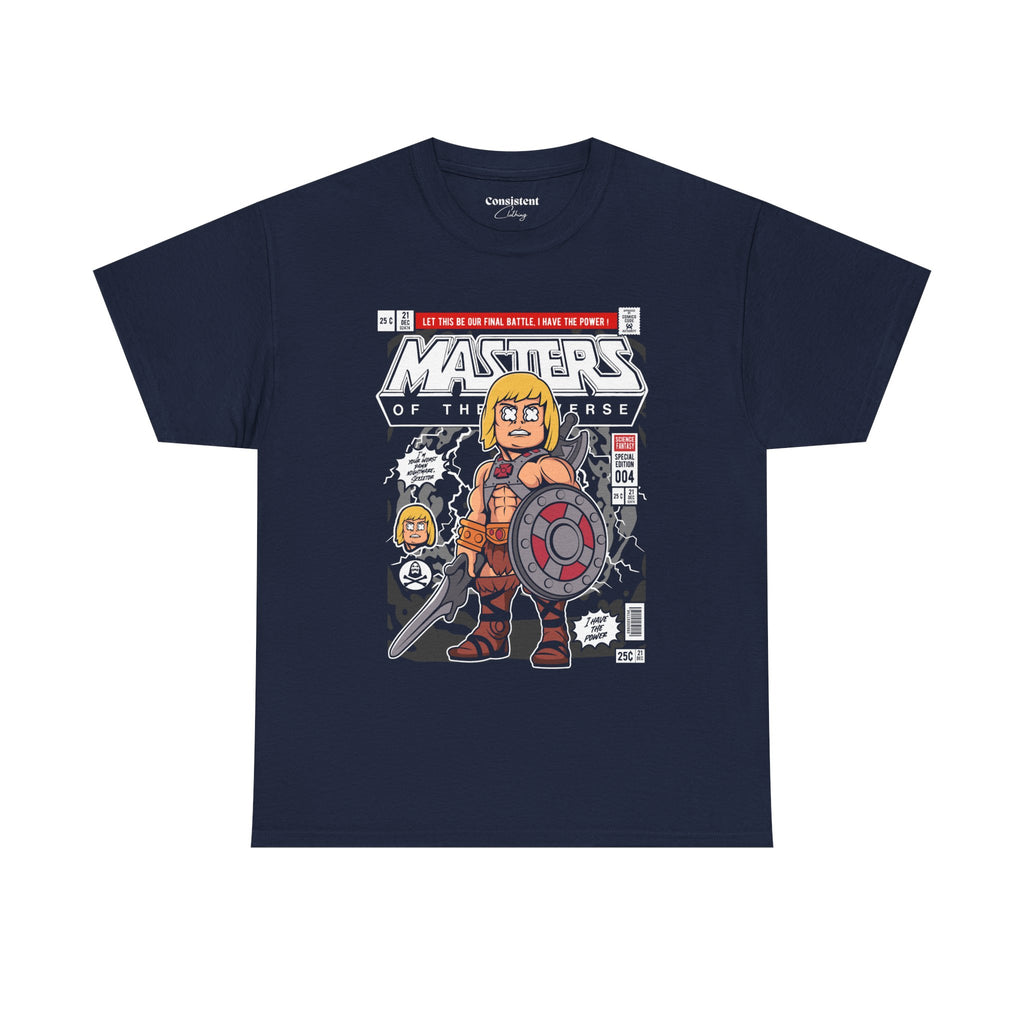 Retro Cartoon He-Man Warrior Graphic T-Shirt