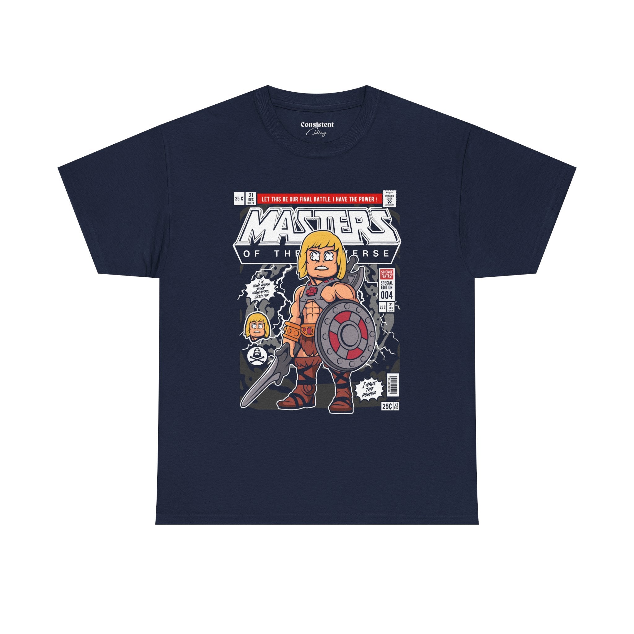 Retro Cartoon He-Man Warrior Graphic T-Shirt