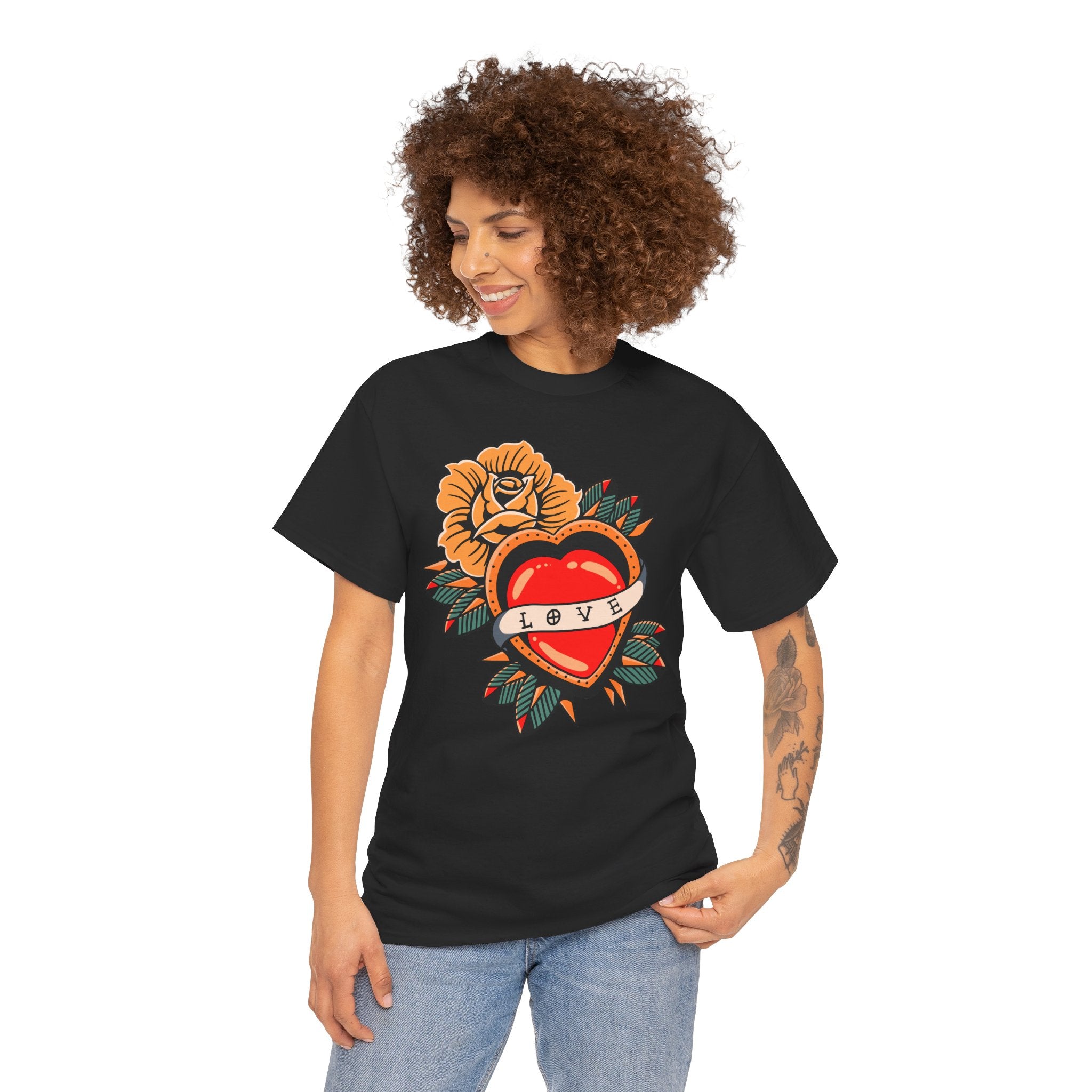 Love Heart Tattoo Tee — Retro Floral Graphic T-Shirt