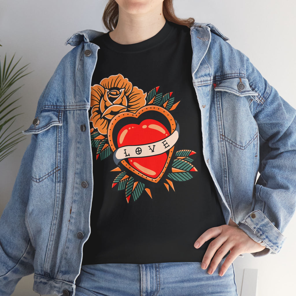 Love Heart Tattoo Tee — Retro Floral Graphic T-Shirt