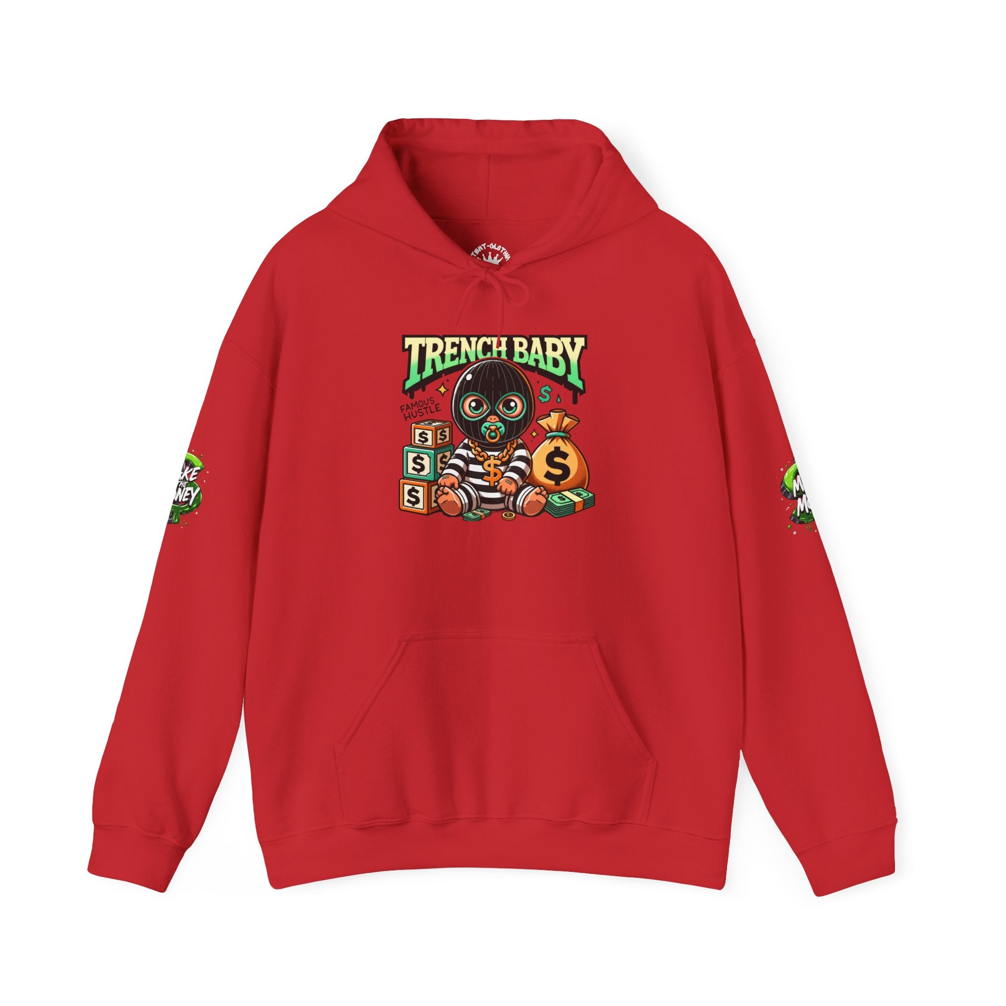 Trench Baby Character Hoodie | Cartoon Baby with Stacks and Money Bag