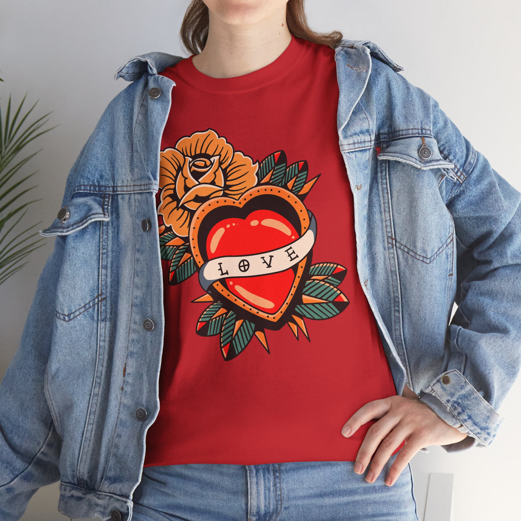 Love Heart Tattoo Tee — Retro Floral Graphic T-Shirt