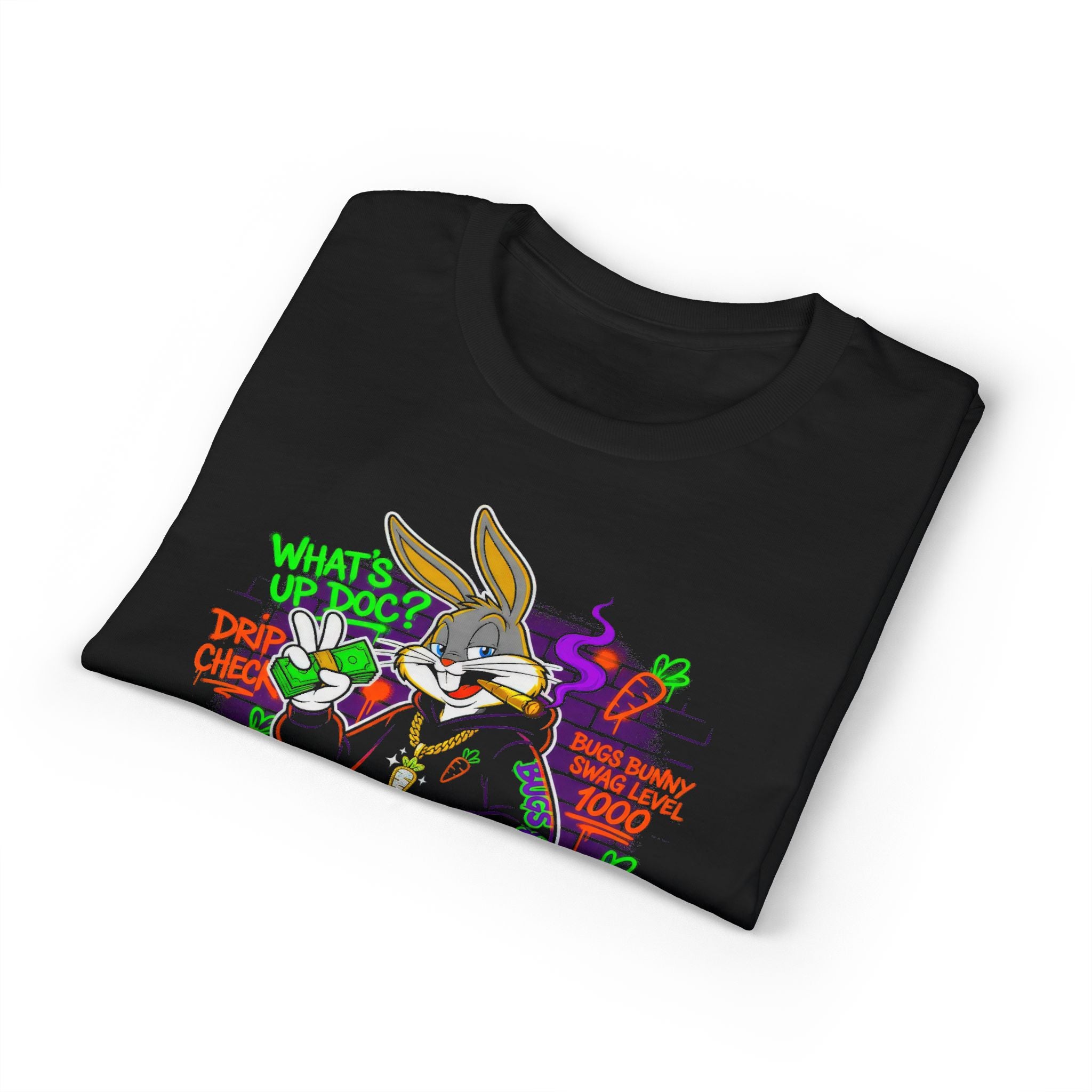 Neon Gangster Bunny Graphic T-Shirt — "What's Up Doc?" Streetwear Tee