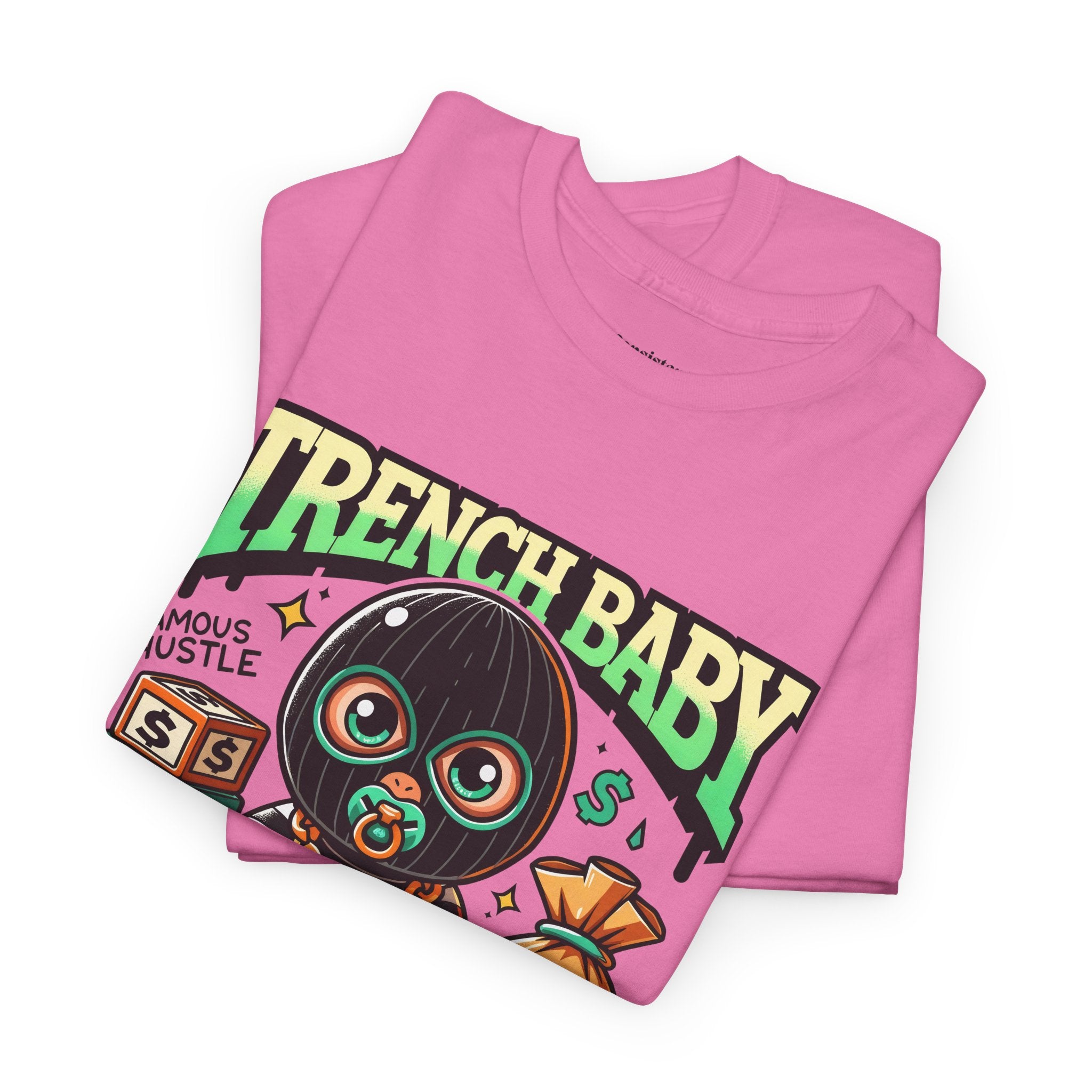 Trench Baby Tee — Graphic Streetwear Shirt with Money Mask Baby Design