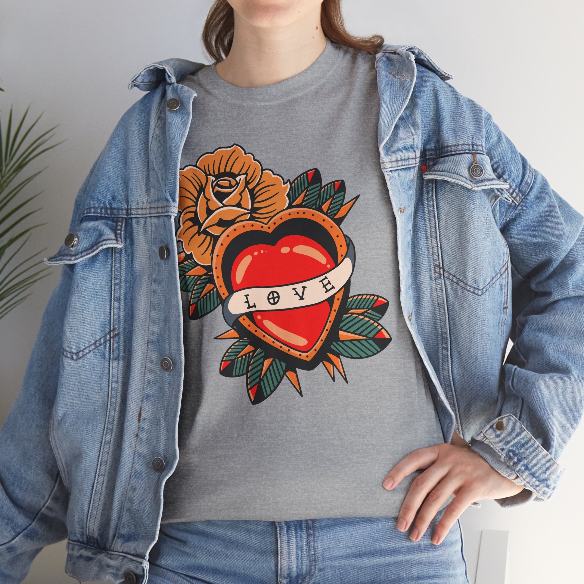 Love Heart Tattoo Tee — Retro Floral Graphic T-Shirt