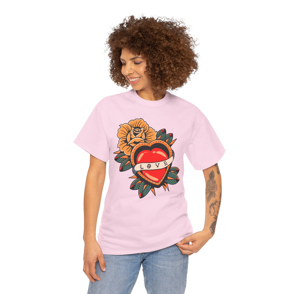 Love Heart Tattoo Tee — Retro Floral Graphic T-Shirt