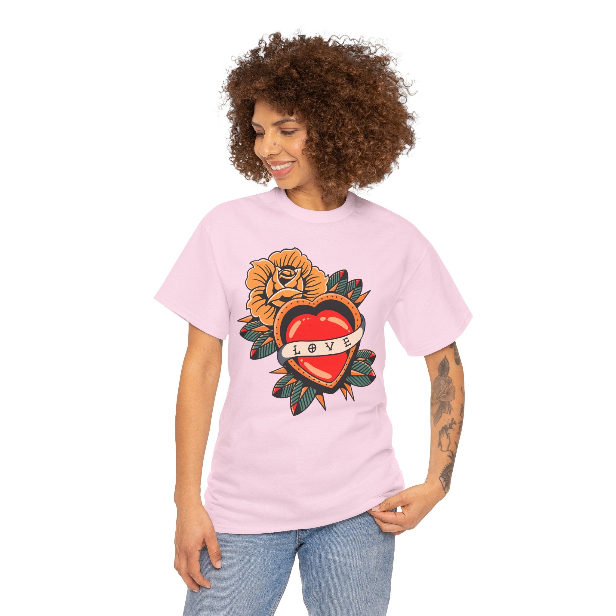 Love Heart Tattoo Tee — Retro Floral Graphic T-Shirt