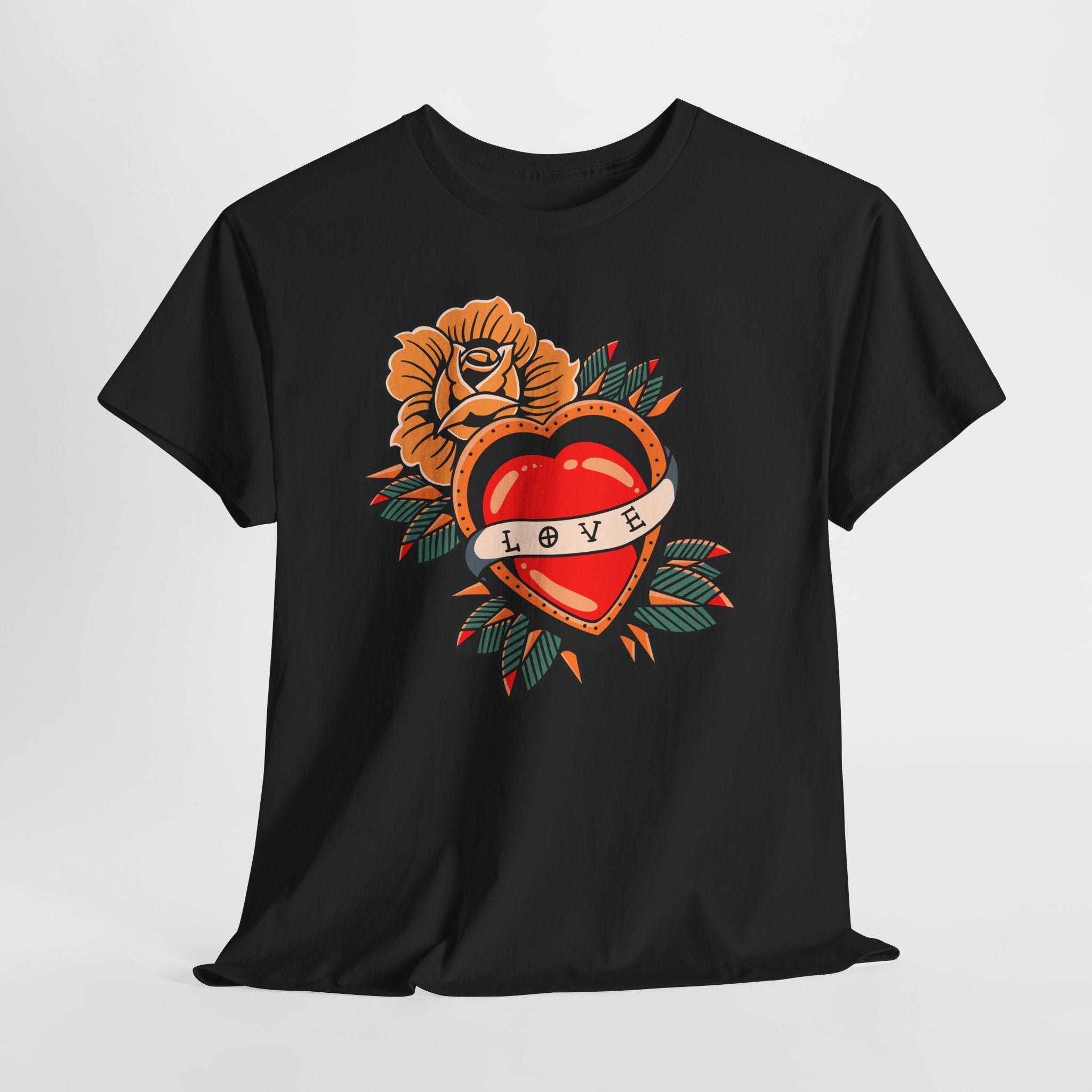 Love Heart Tattoo Tee — Retro Floral Graphic T-Shirt