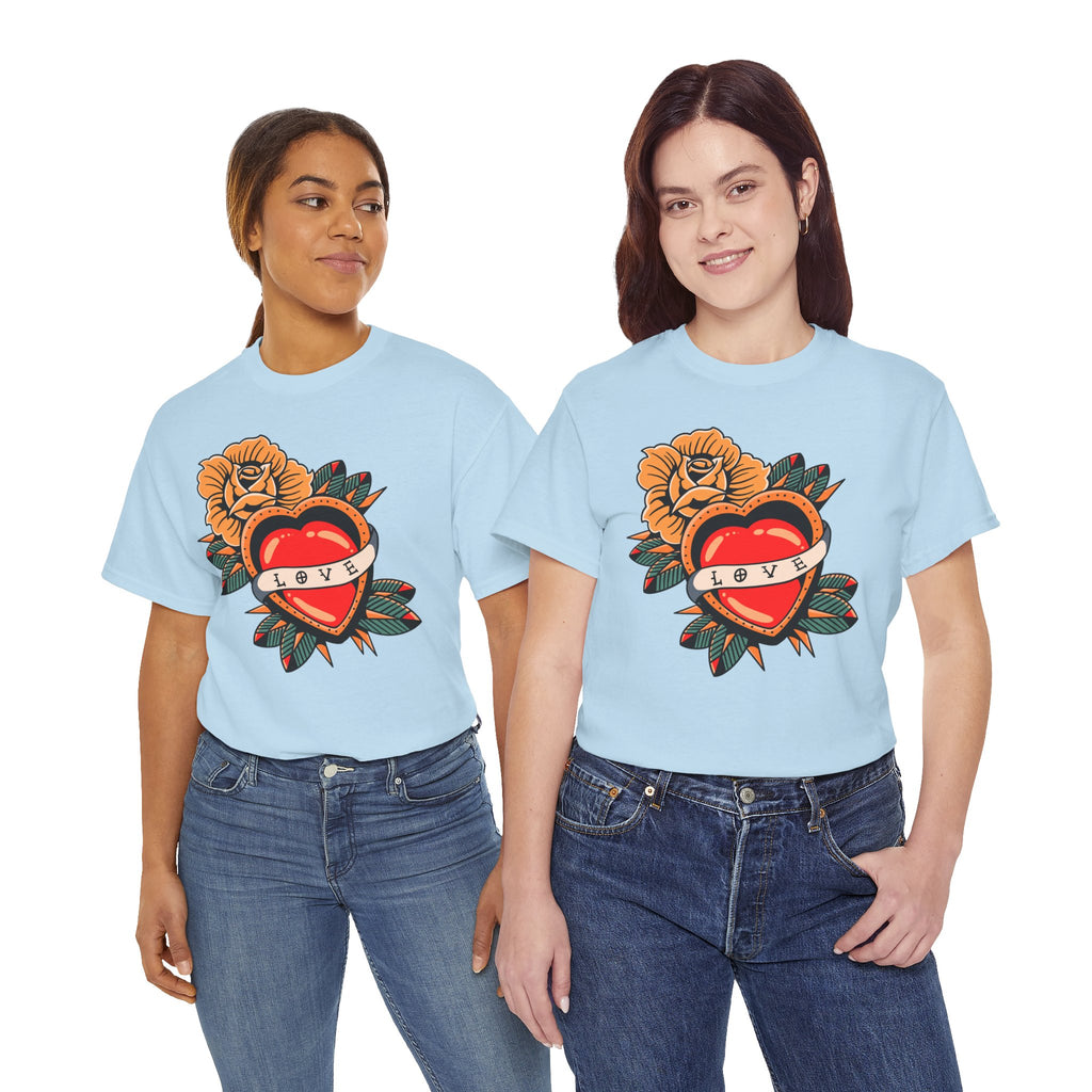 Love Heart Tattoo Tee — Retro Floral Graphic T-Shirt