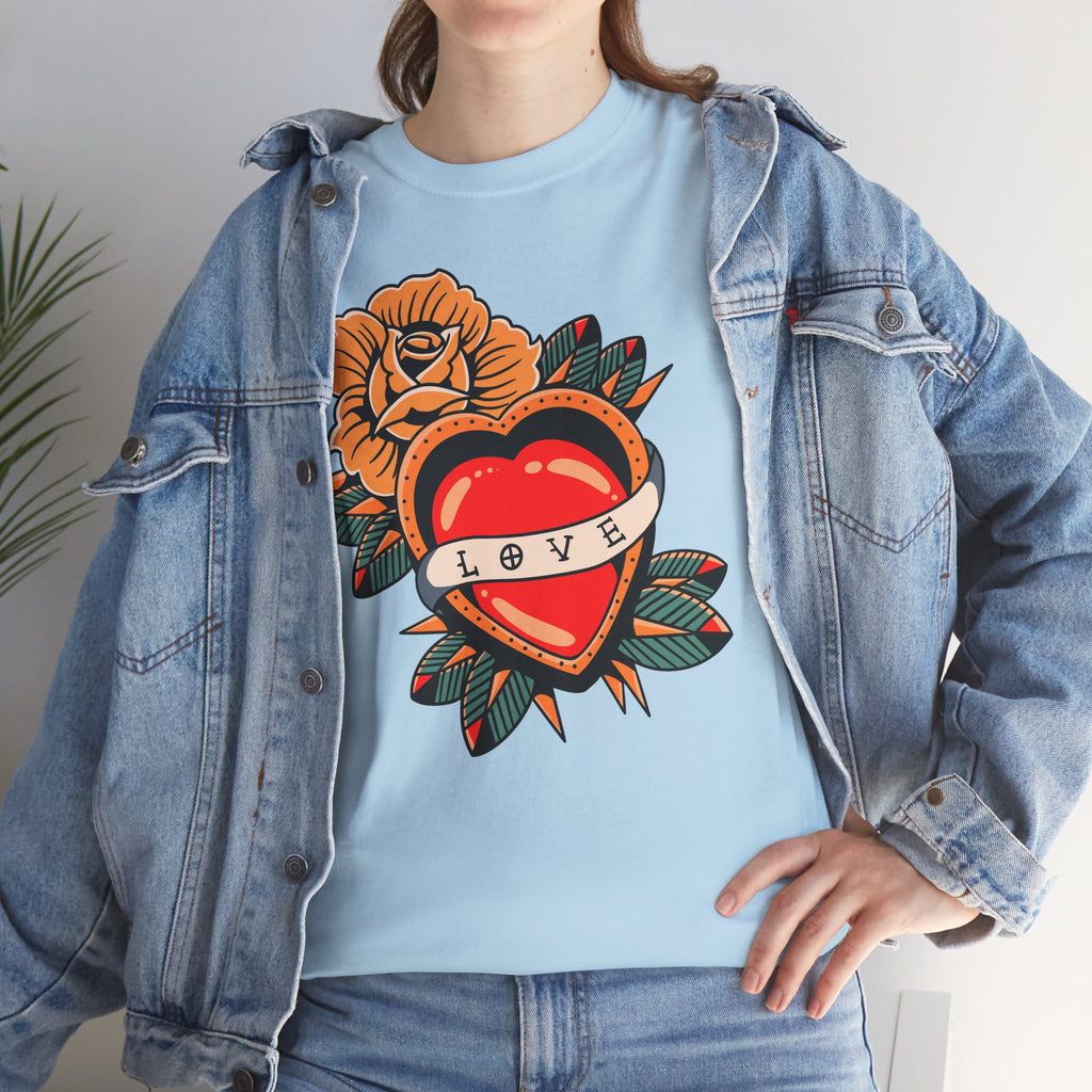 Love Heart Tattoo Tee — Retro Floral Graphic T-Shirt