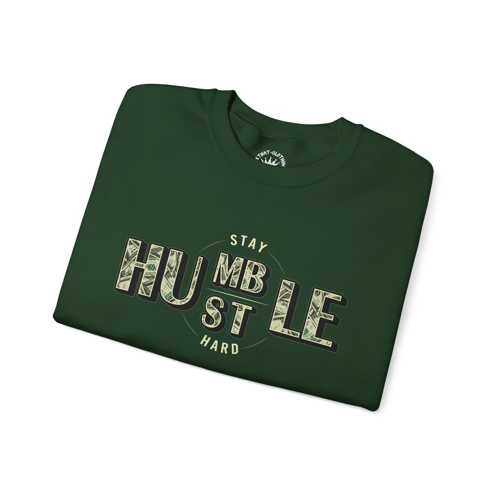 Hustle Hard Crewneck Sweatshirt — "Stay Humble Hustle Hard" Money Graphic