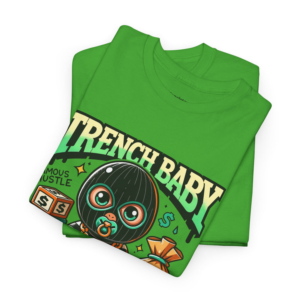 Trench Baby Tee — Graphic Streetwear Shirt with Money Mask Baby Design