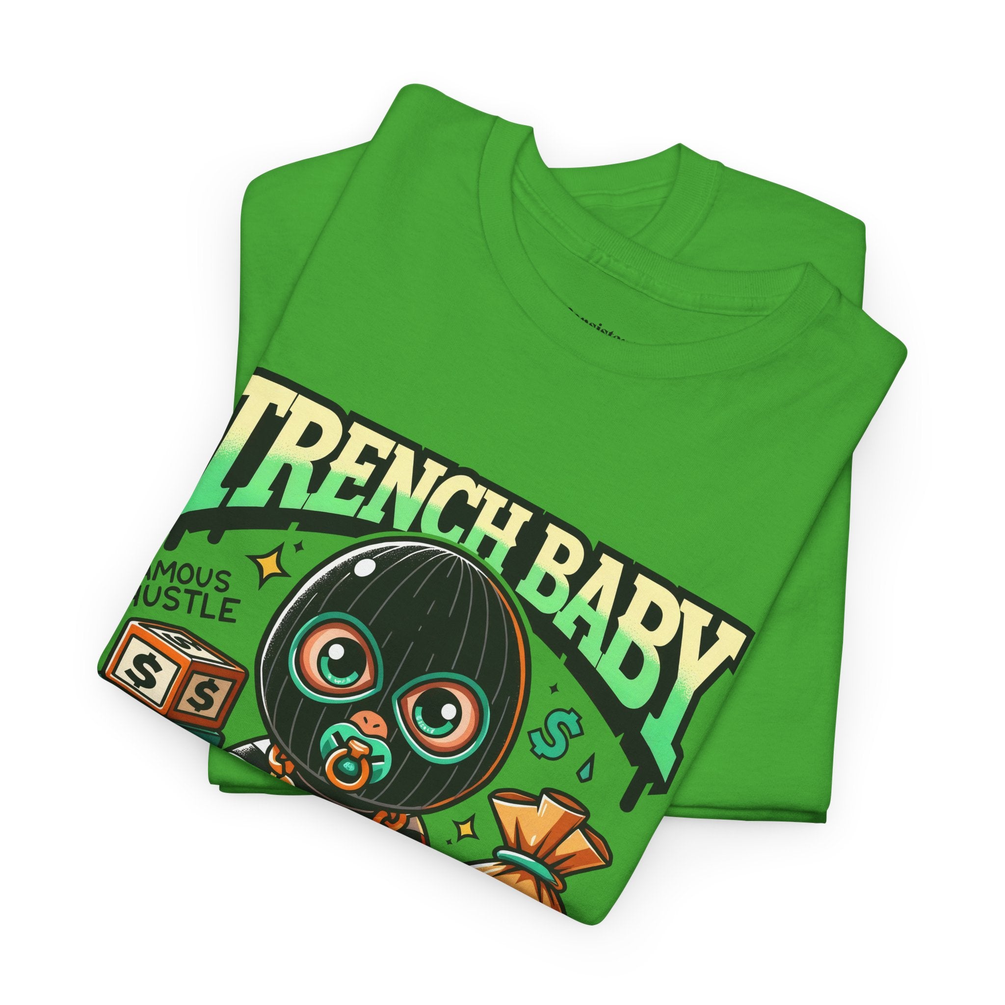 Trench Baby Tee — Graphic Streetwear Shirt with Money Mask Baby Design