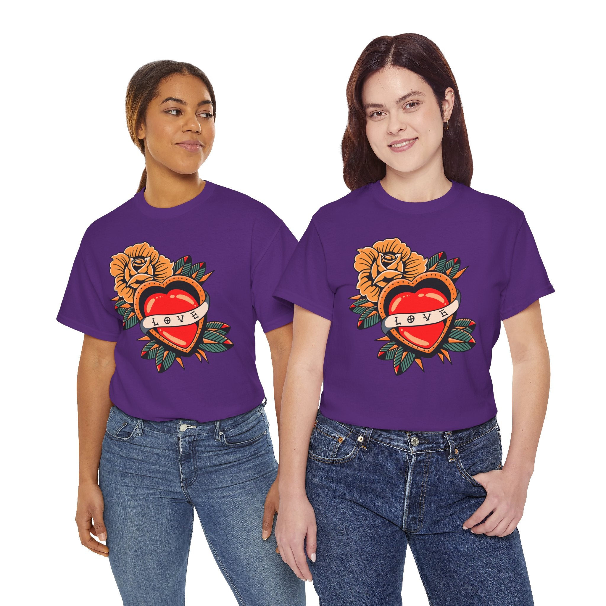 Love Heart Tattoo Tee — Retro Floral Graphic T-Shirt