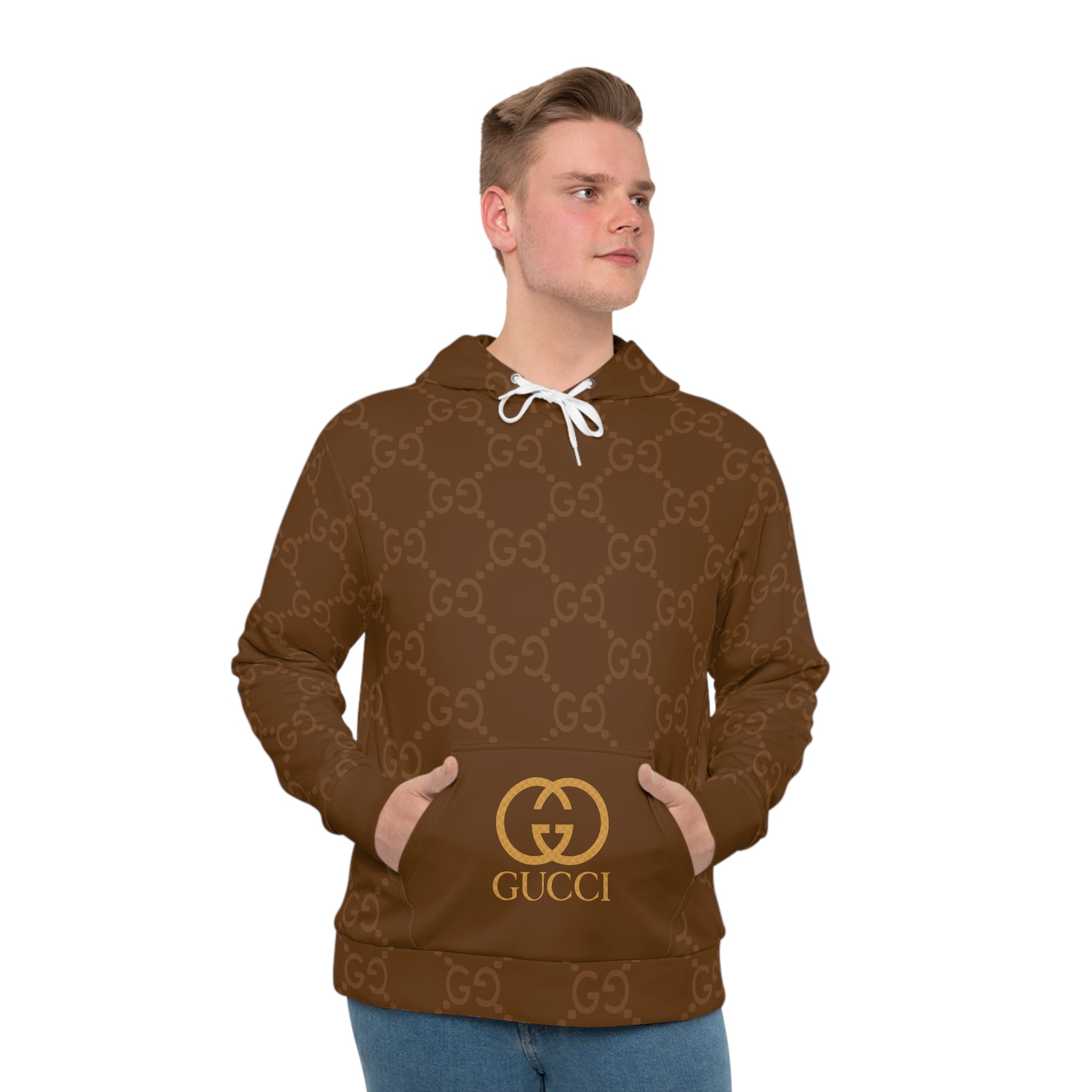 Gold GG Logo Pattern Hoodie | Brown