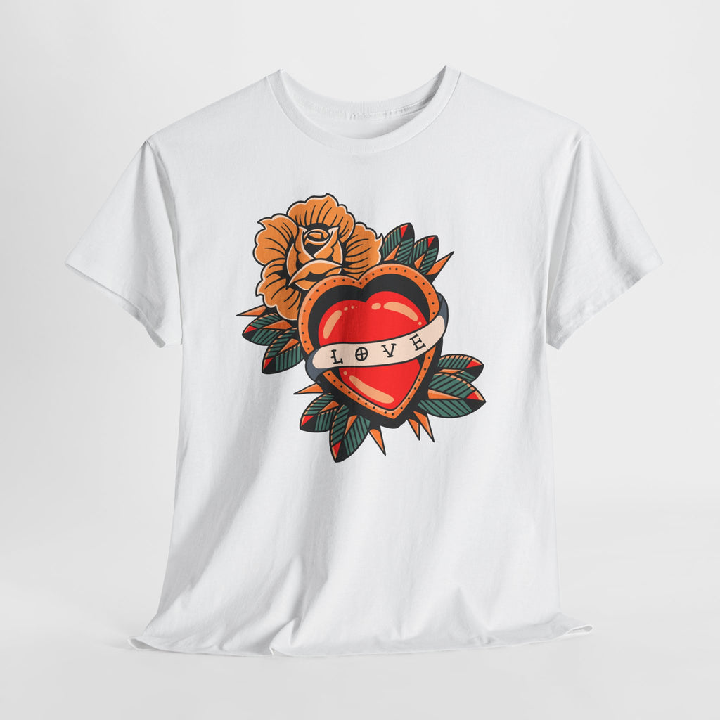 Love Heart Tattoo Tee — Retro Floral Graphic T-Shirt