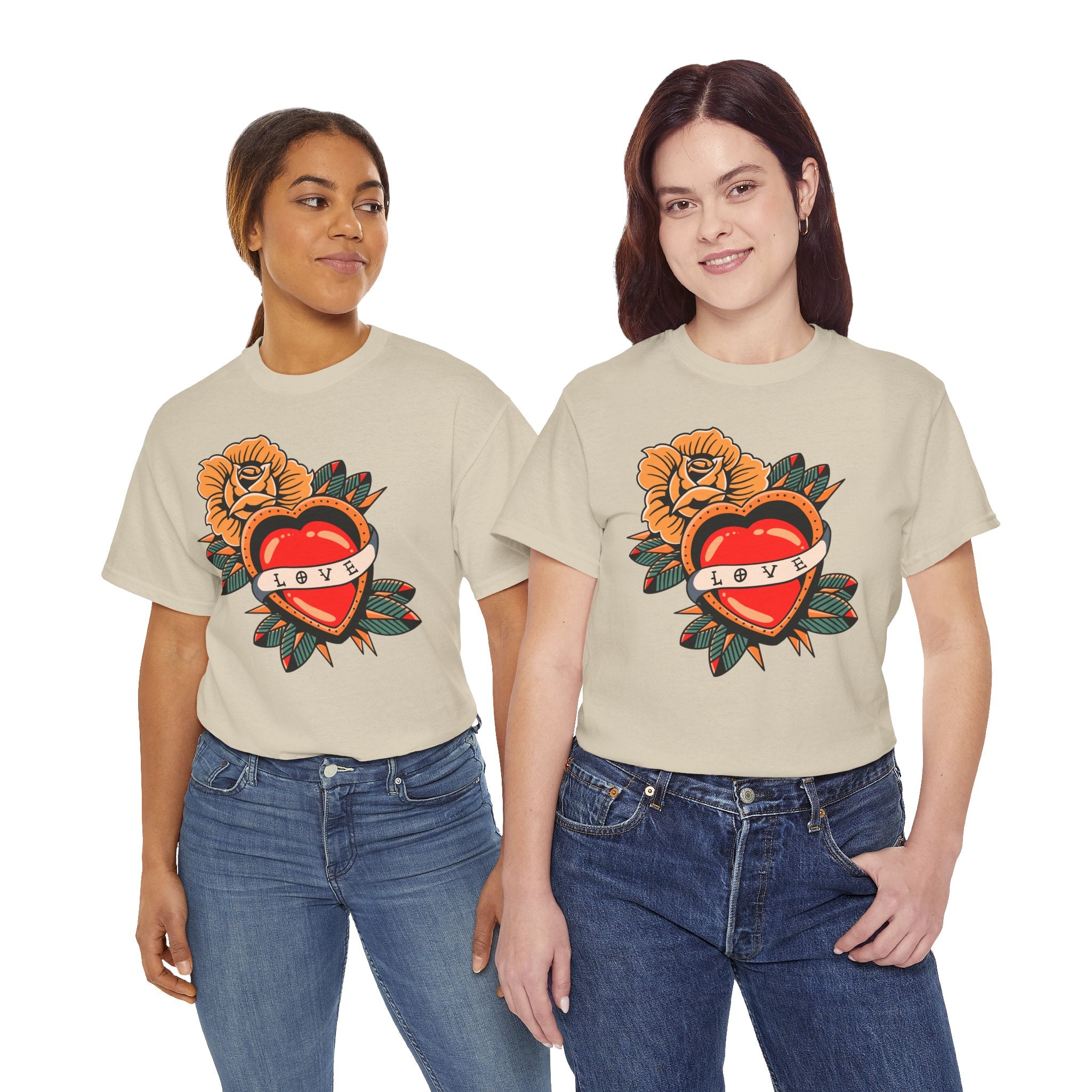 Love Heart Tattoo Tee — Retro Floral Graphic T-Shirt