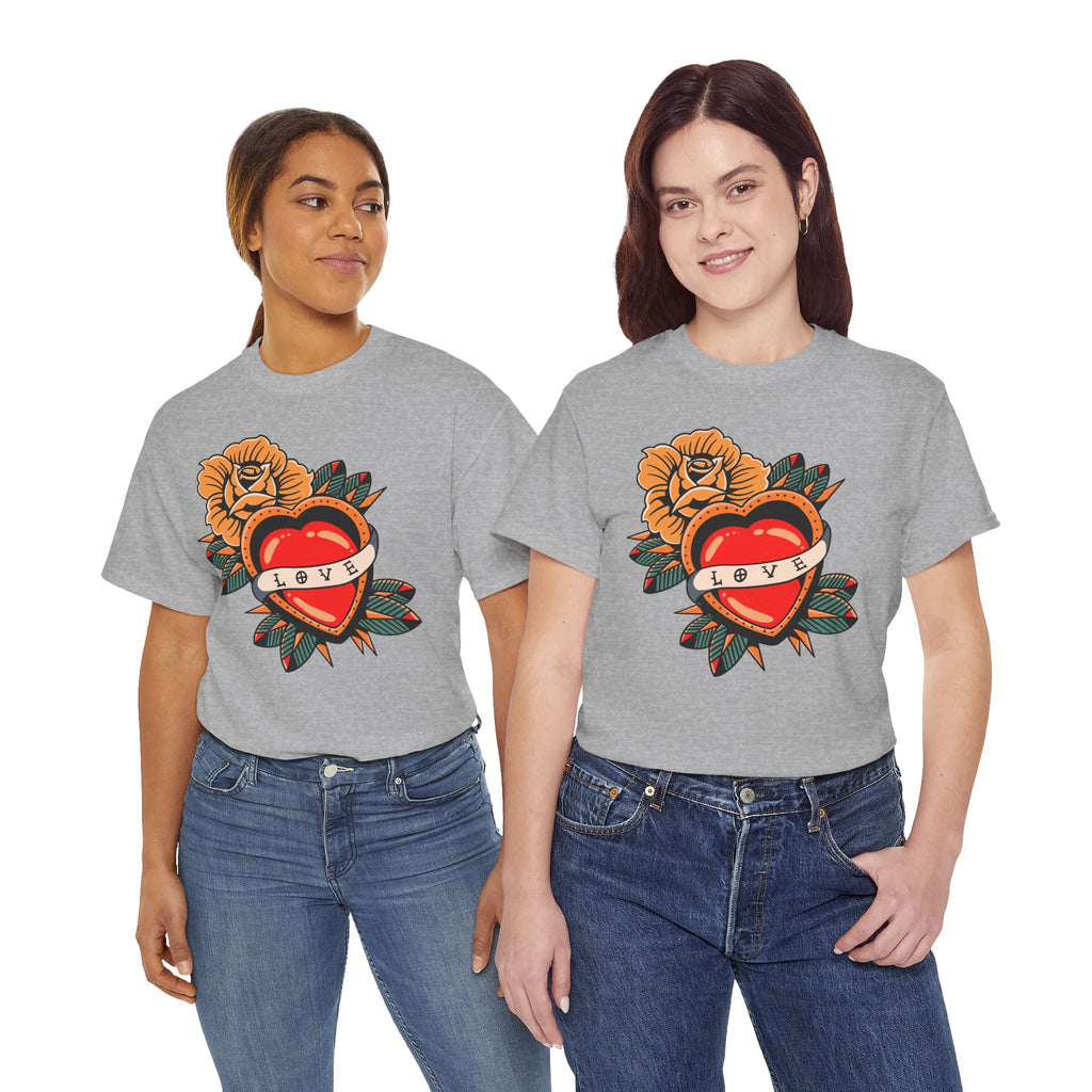 Love Heart Tattoo Tee — Retro Floral Graphic T-Shirt