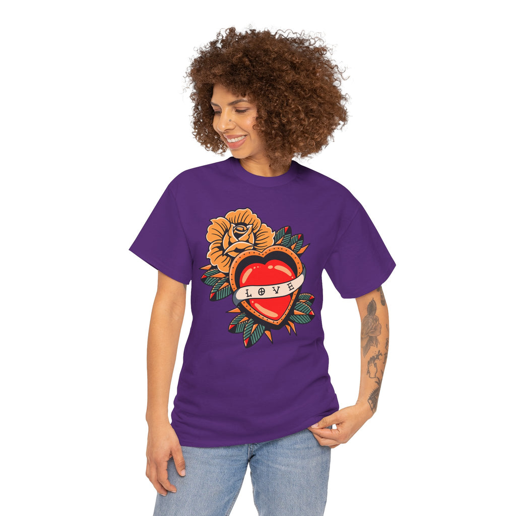Love Heart Tattoo Tee — Retro Floral Graphic T-Shirt