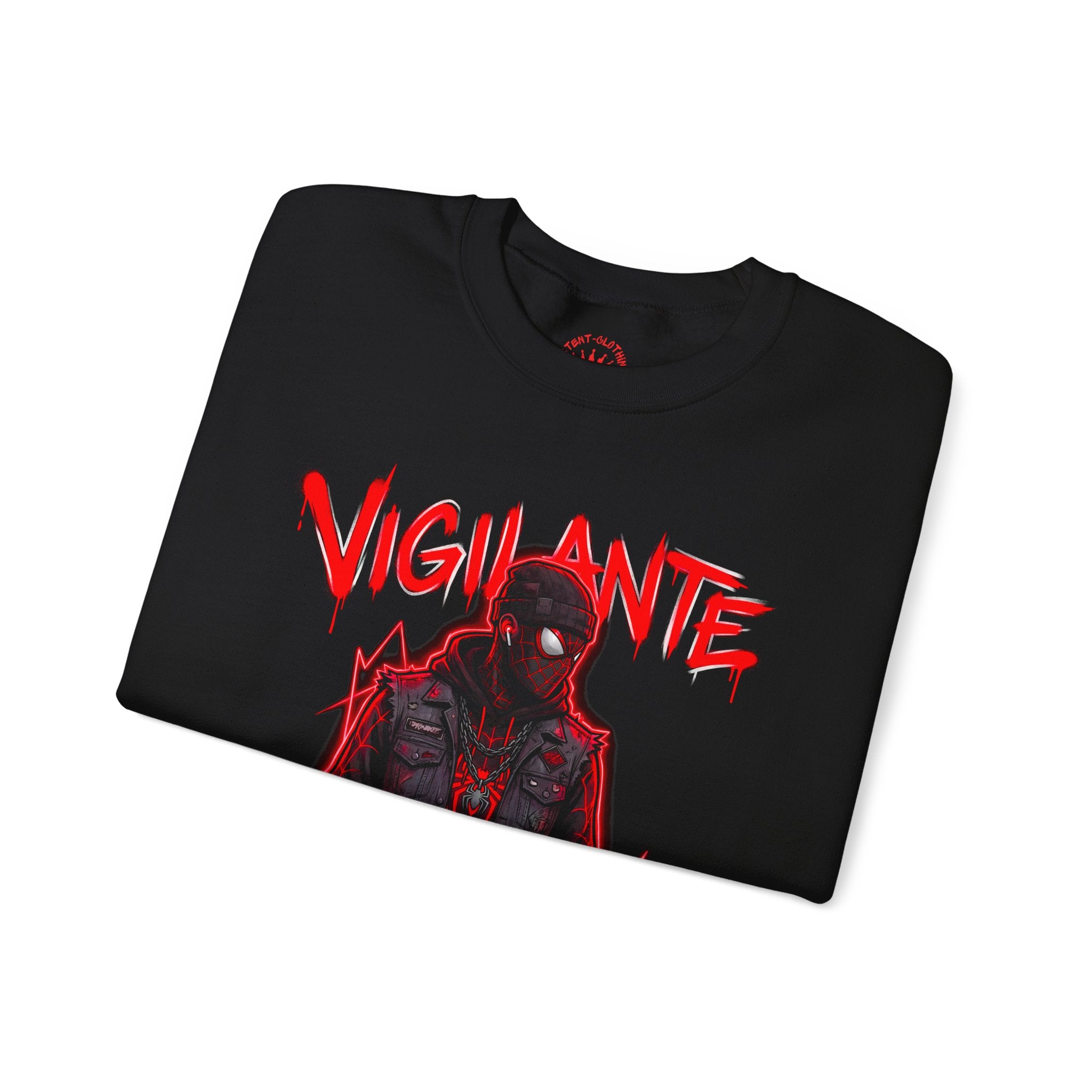 Vigilante Graphic Sweatshirt — Red Neon Urban Streetwear Crewneck