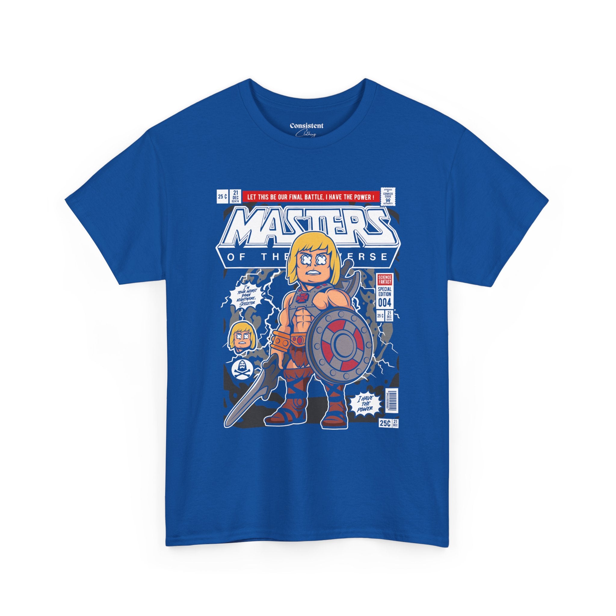 Retro Cartoon He-Man Warrior Graphic T-Shirt
