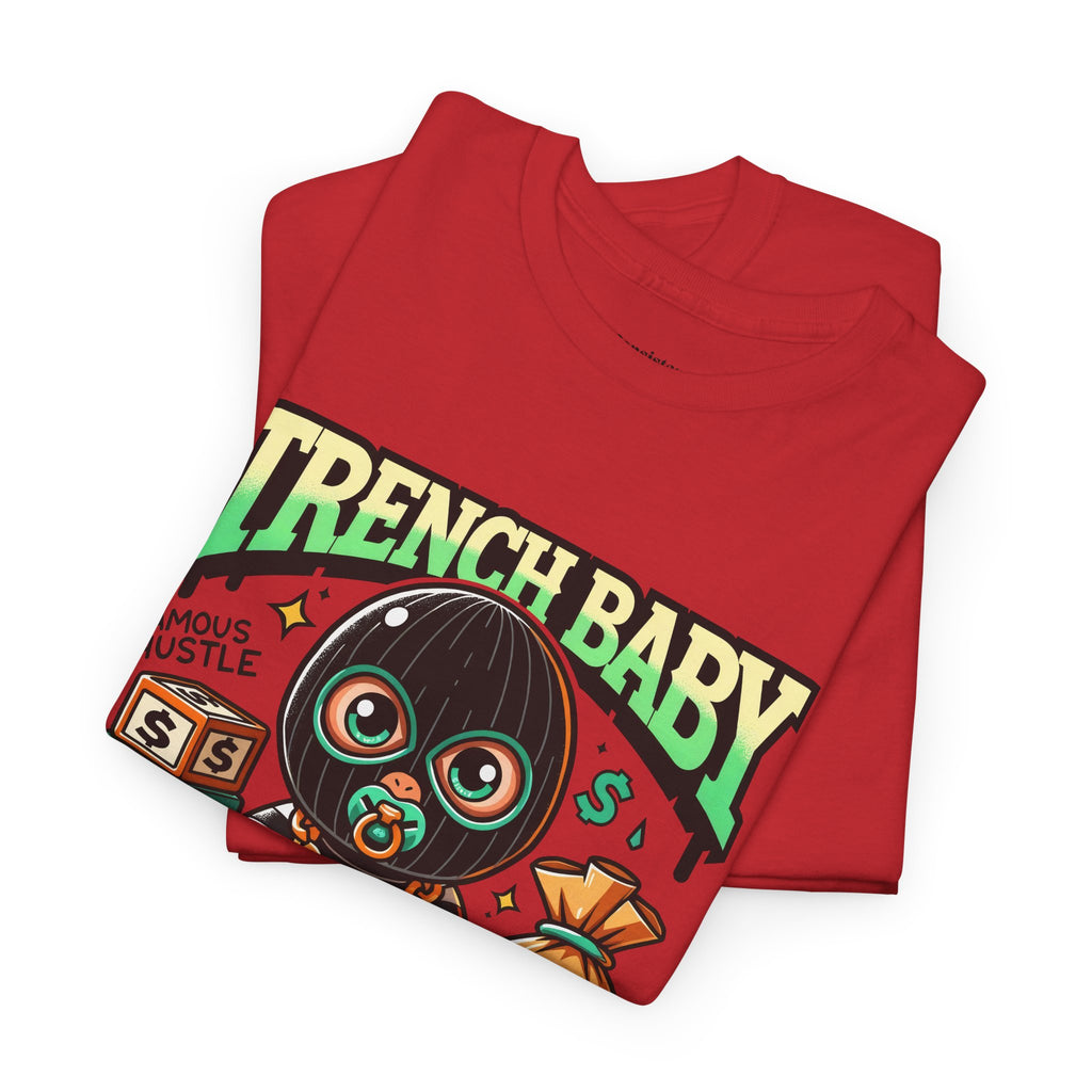Trench Baby Tee — Graphic Streetwear Shirt with Money Mask Baby Design