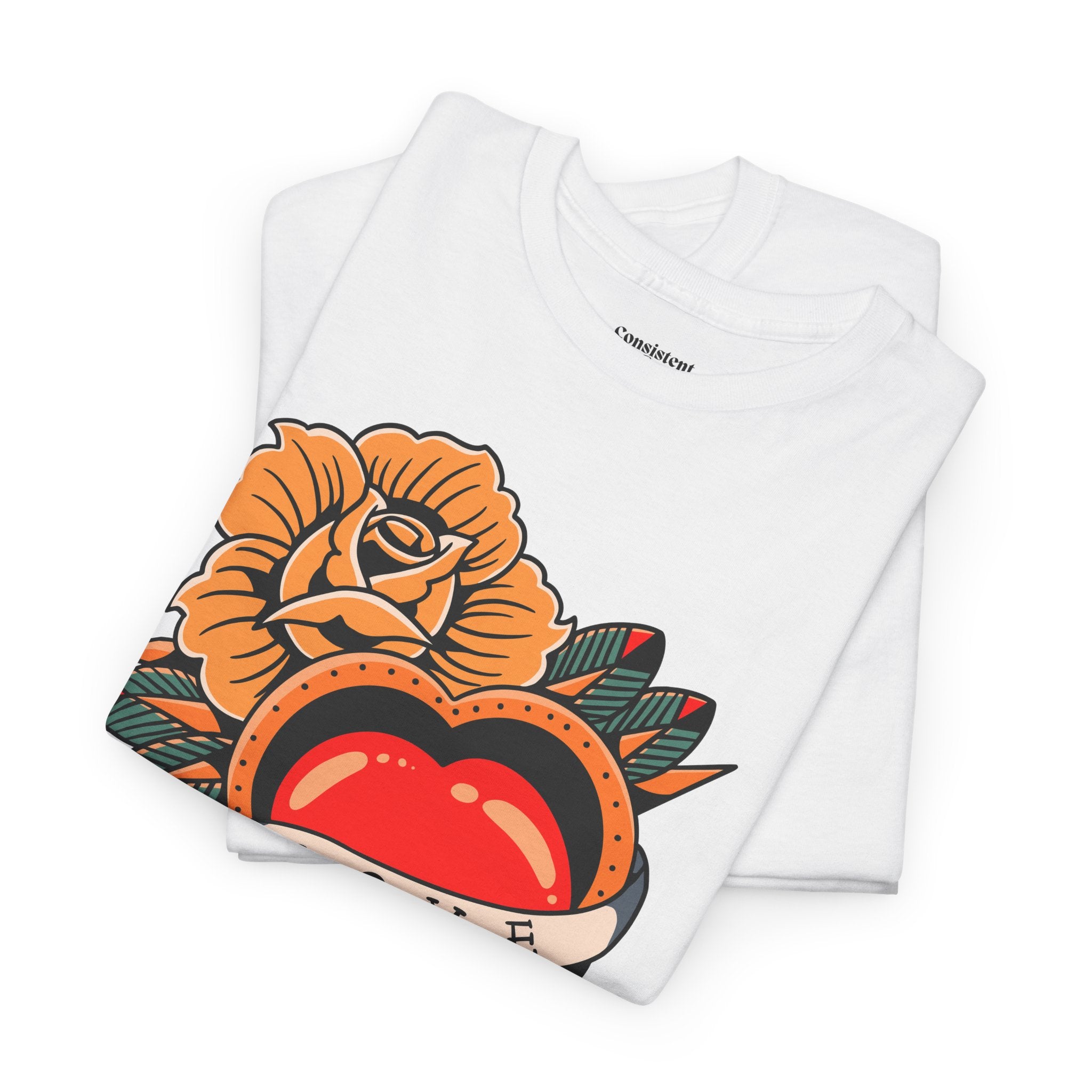 Love Heart Tattoo Tee — Retro Floral Graphic T-Shirt
