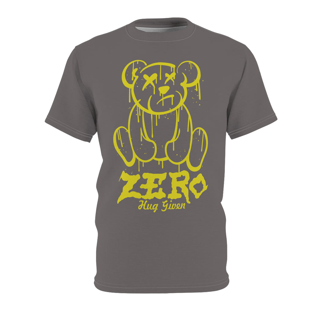 Zero Hug Given Drippy Grunge Teddy Bear Graphic T-Shirt - Gray