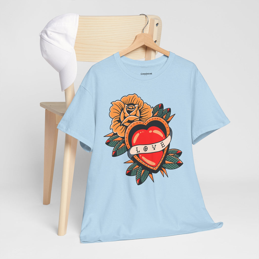 Love Heart Tattoo Tee — Retro Floral Graphic T-Shirt