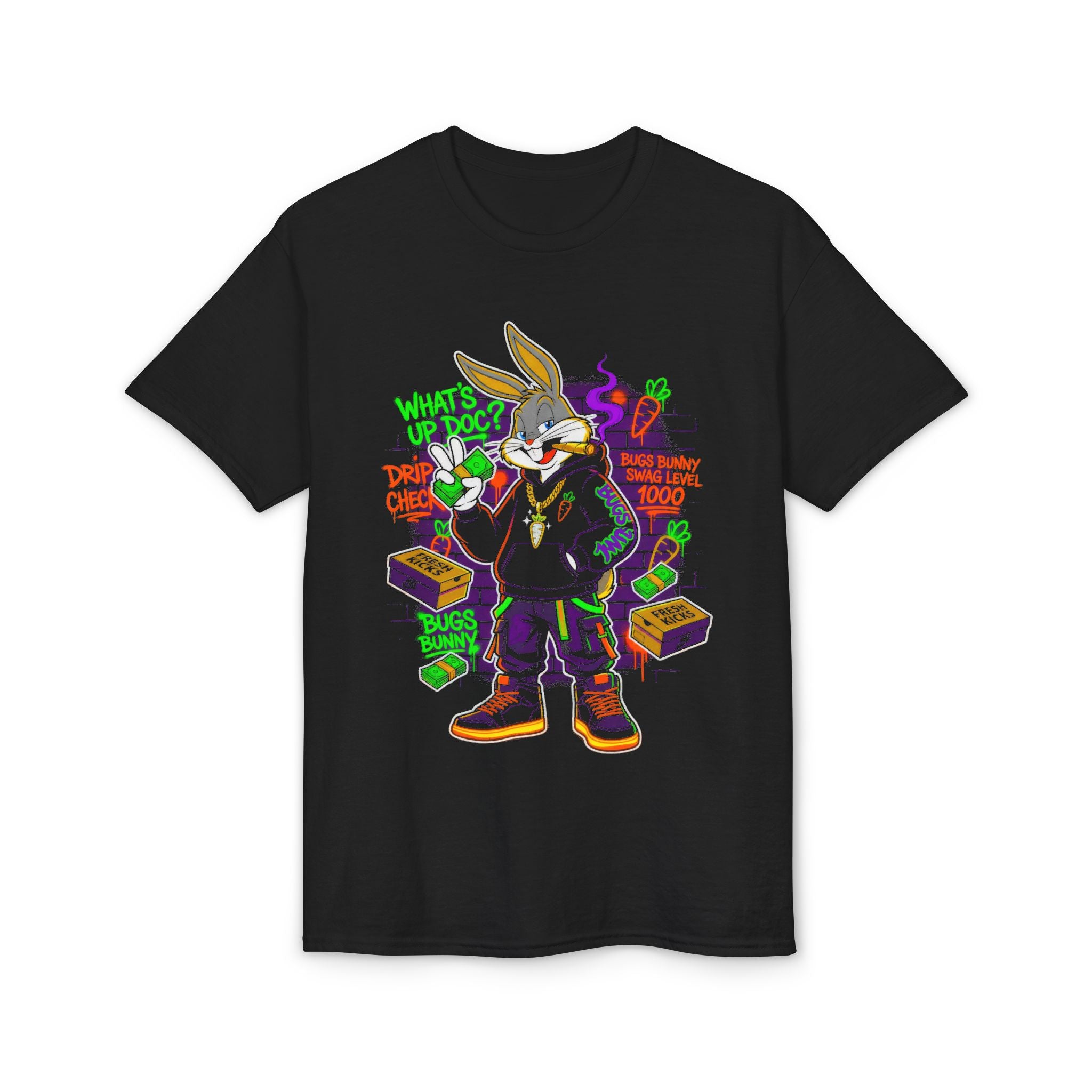 Neon Gangster Bunny Graphic T-Shirt — "What's Up Doc?" Streetwear Tee