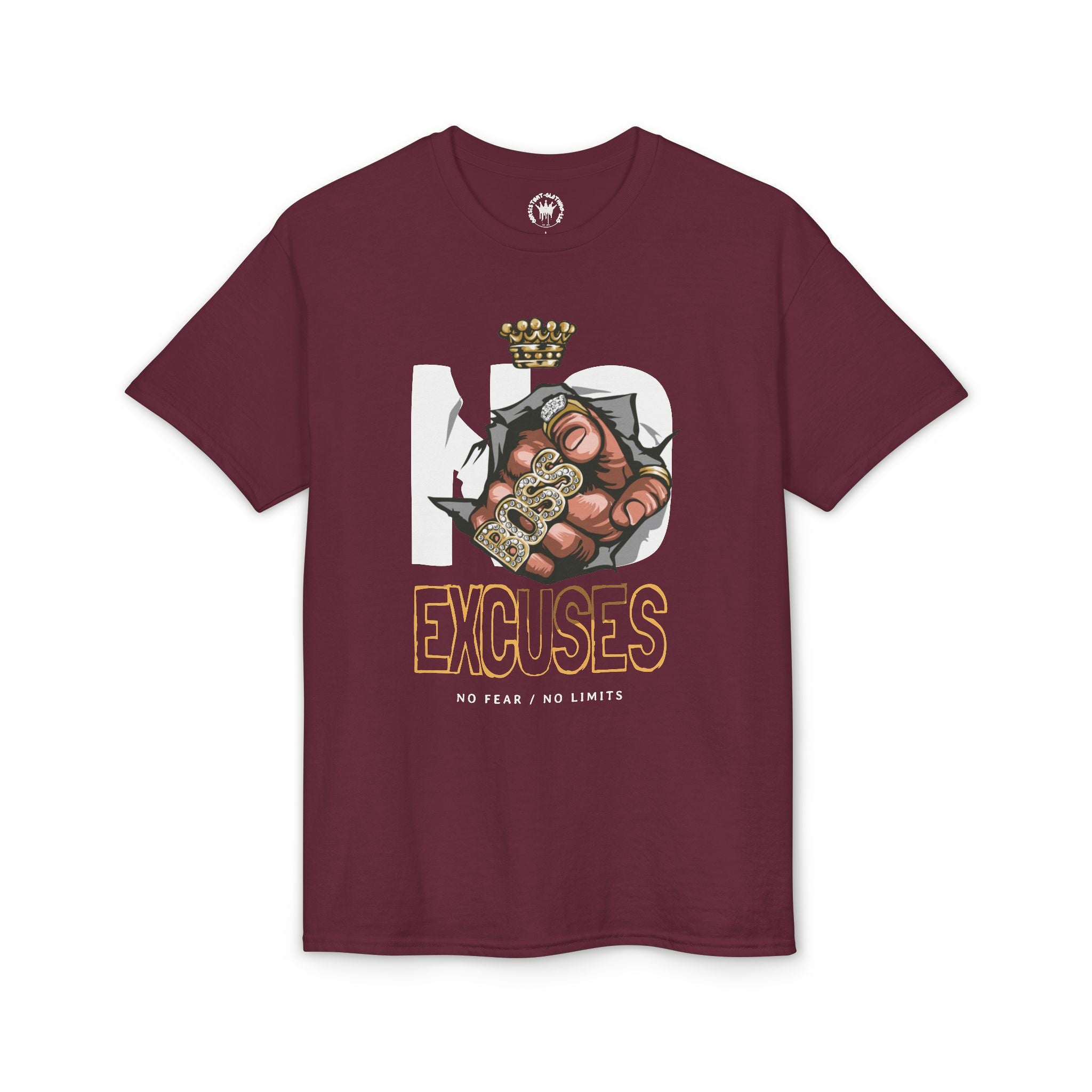 No Excuses T-Shirt – Motivational 'No Fear, No Limits' Graphic Tee