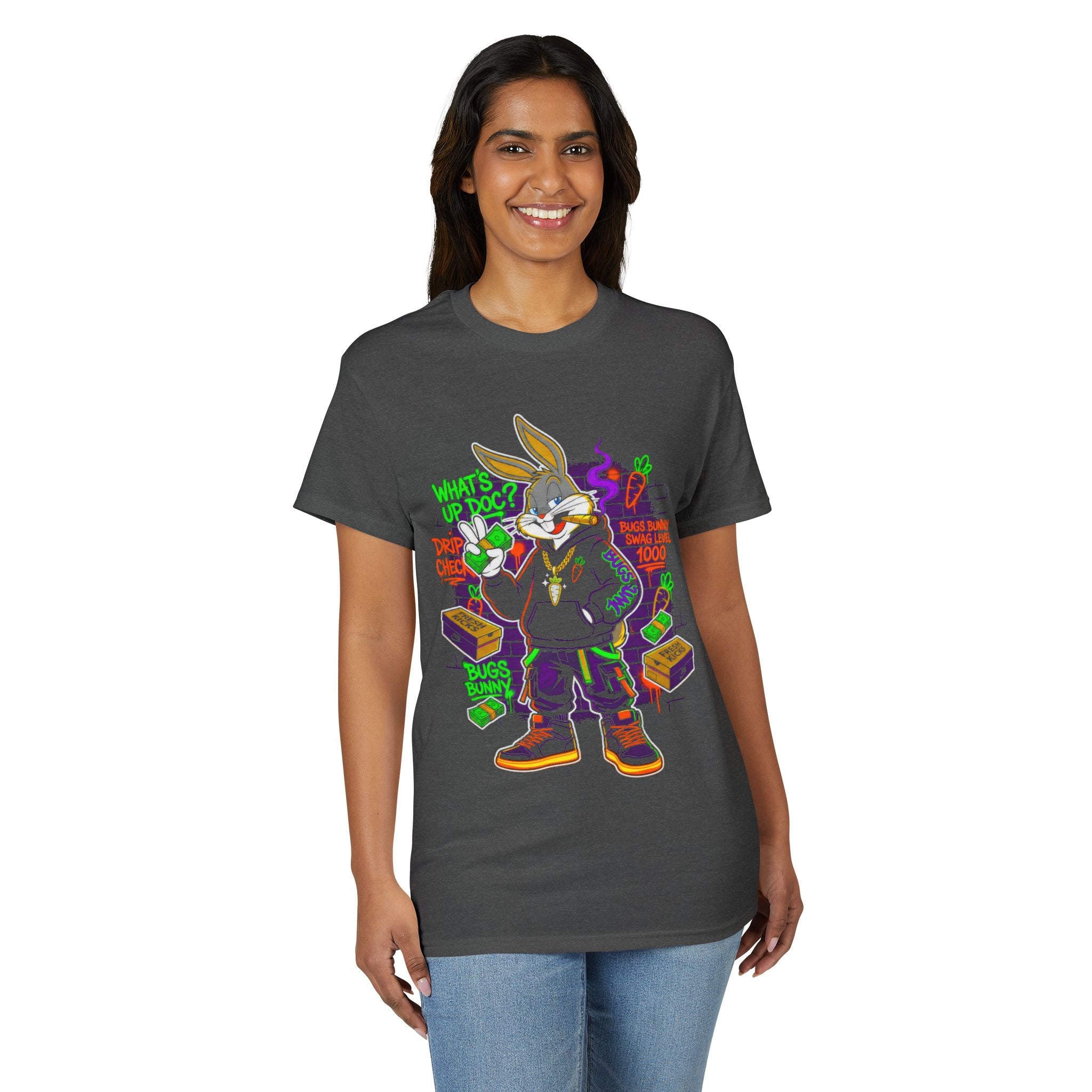Neon Gangster Bunny Graphic T-Shirt — "What's Up Doc?" Streetwear Tee
