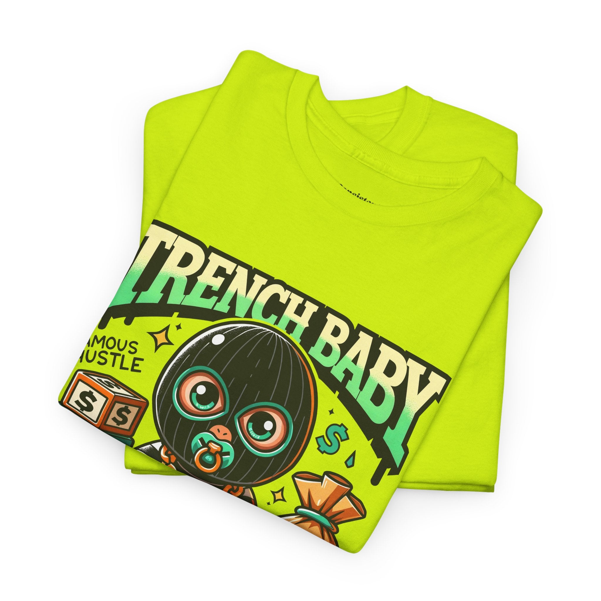 Trench Baby Tee — Graphic Streetwear Shirt with Money Mask Baby Design