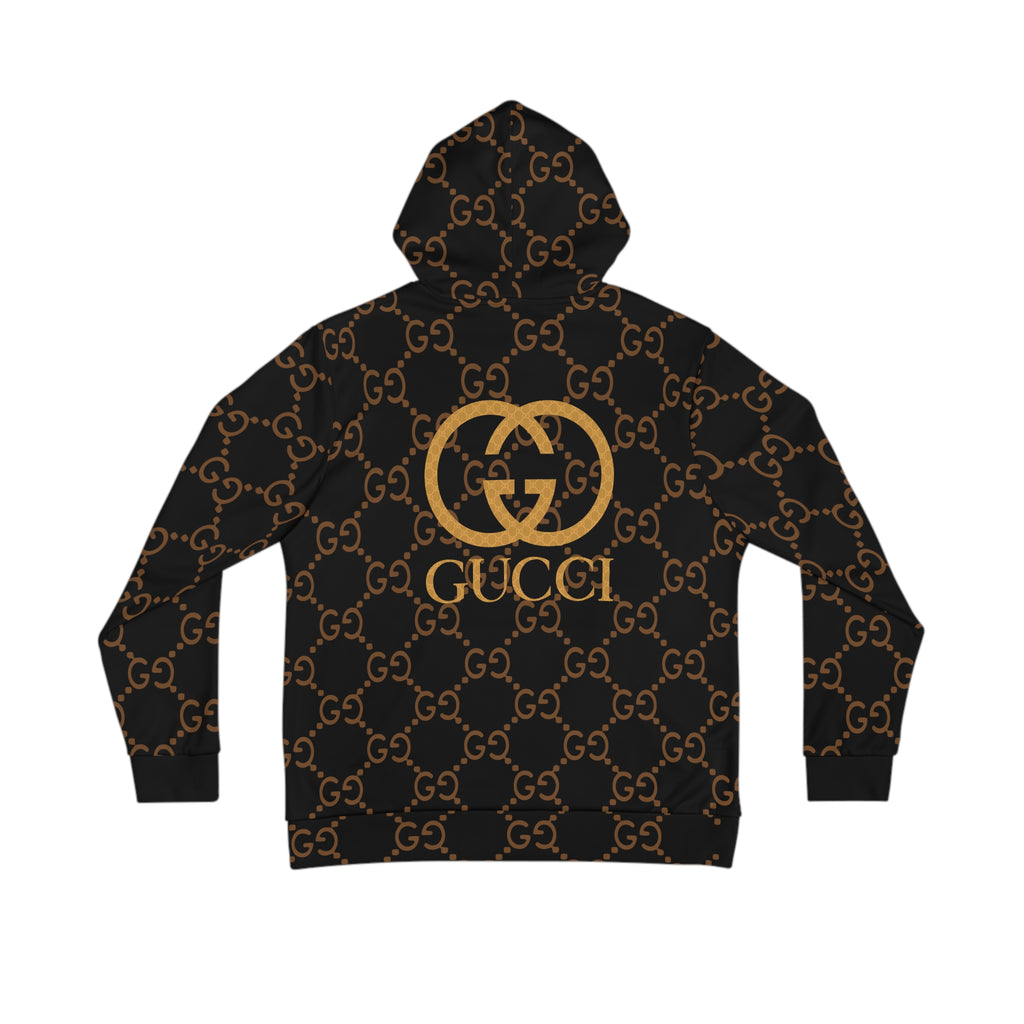 Gold GG Logo Pattern Hoodie | Black